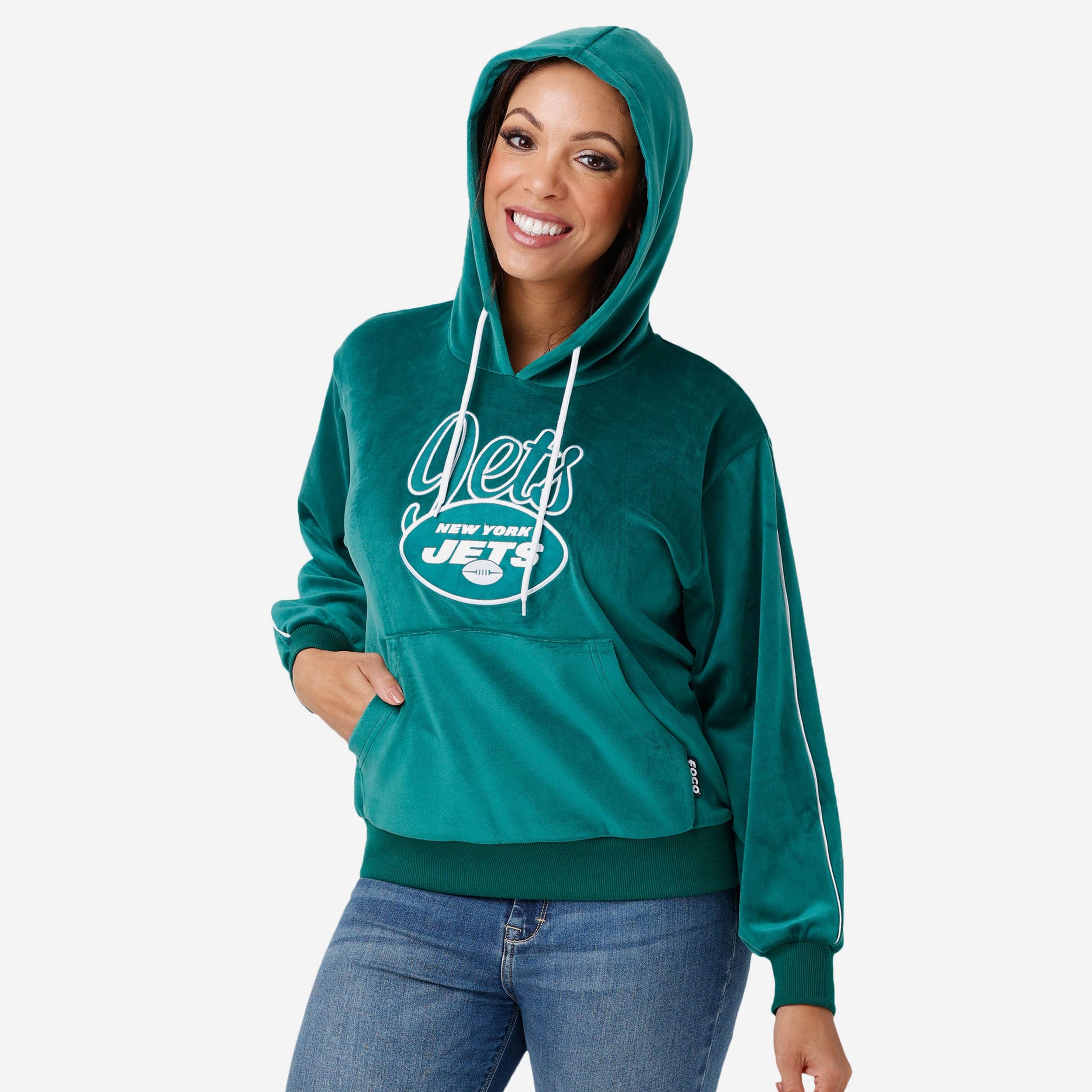 New York Jets 2019 Retro Womens Velour Hooded Sweatshirt