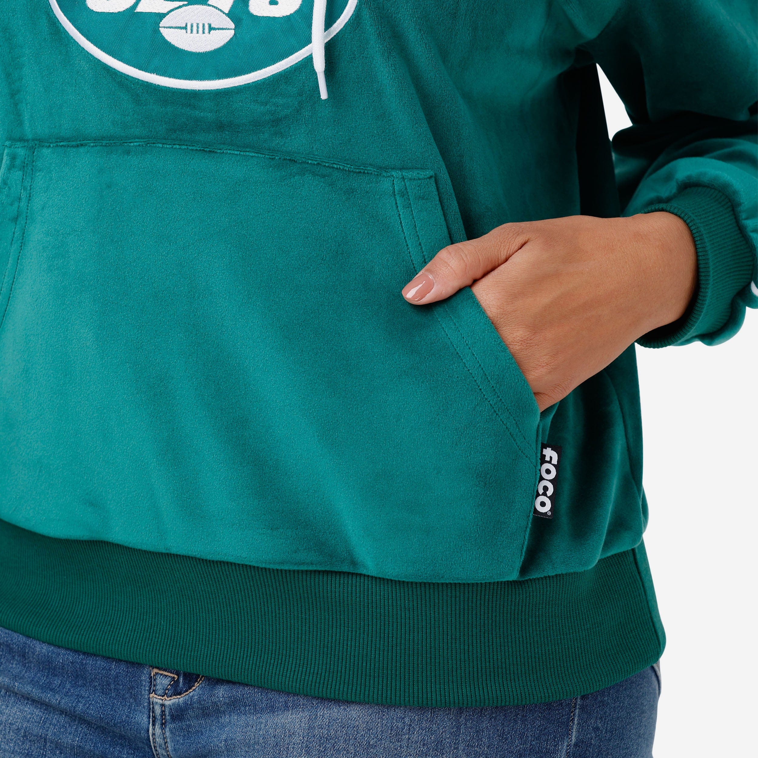 New York Jets 2019 Retro Womens Velour Hooded Sweatshirt - Image 3