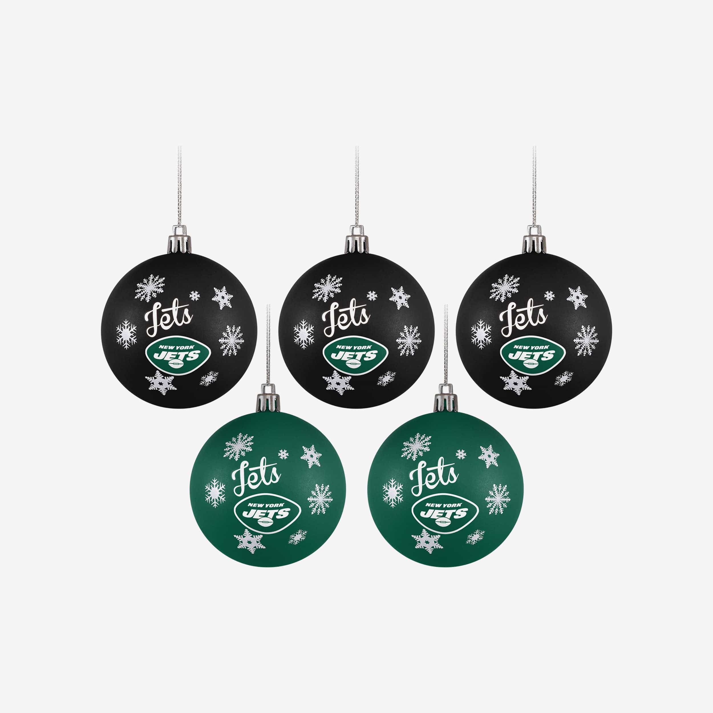 New York Jets 5 Pack Shatterproof Ball Ornament Set