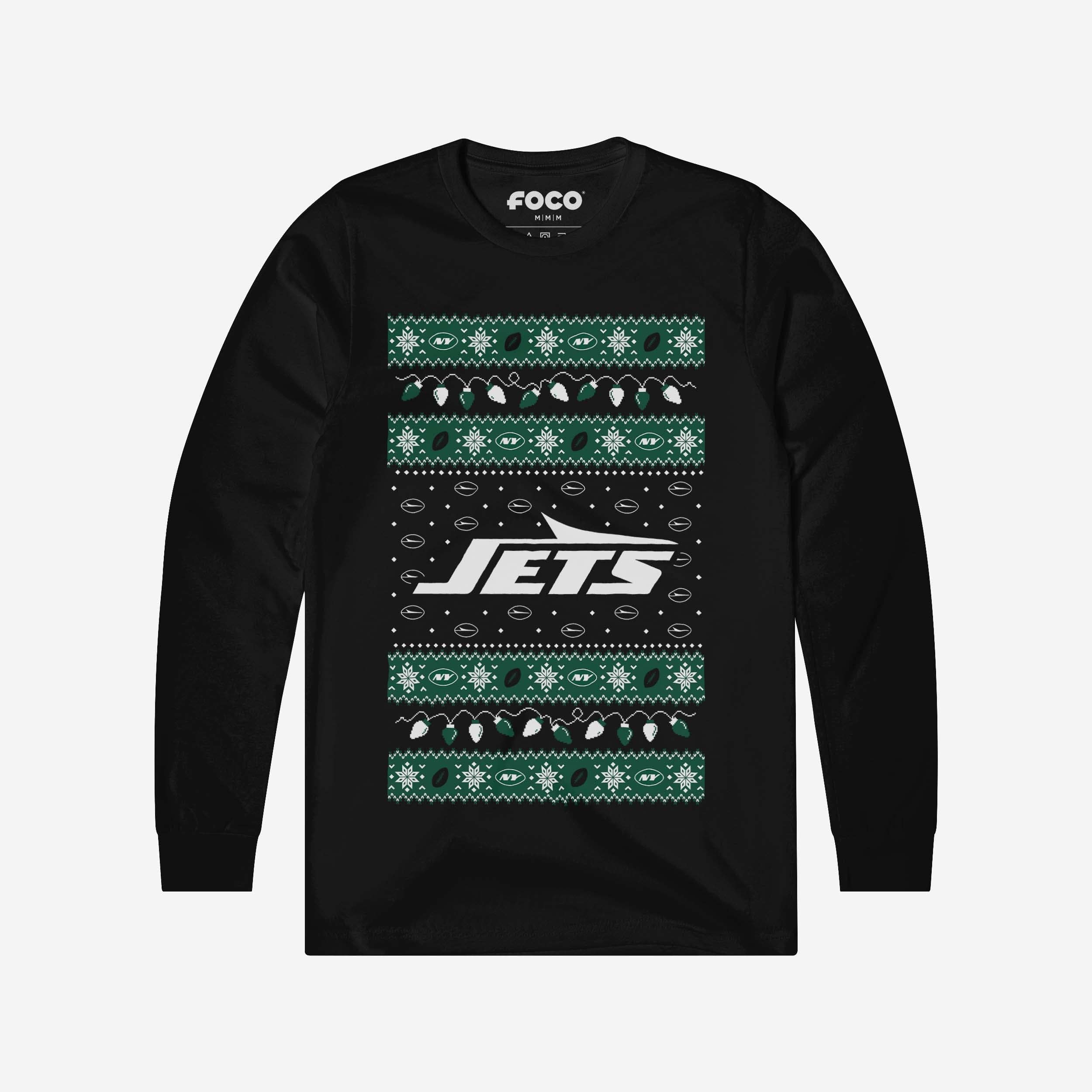 New York Jets Holiday Lights Sweater Long Sleeve T-Shirt