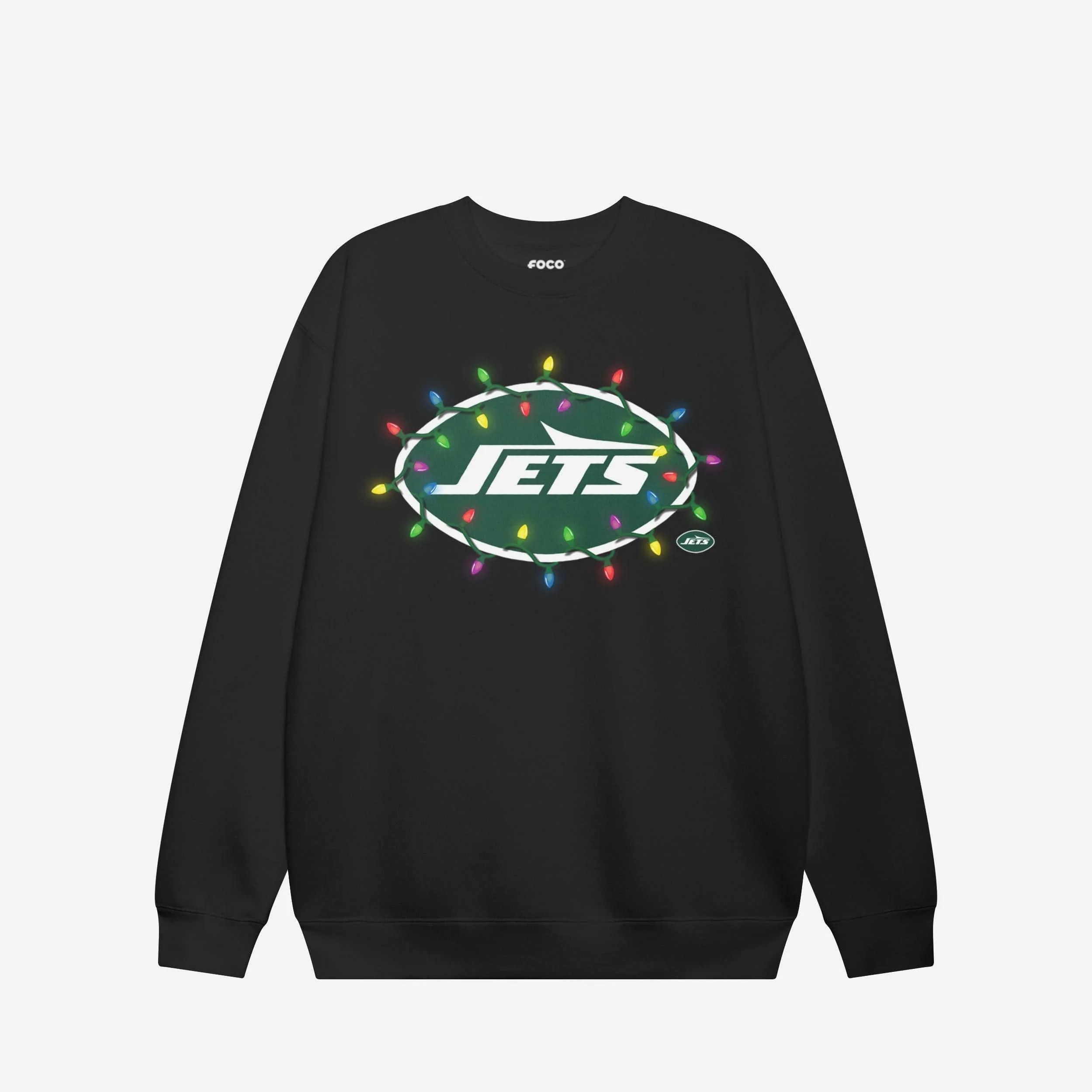 New York Jets Primary Logo Holiday Lights Crew Neck Sweatshirt