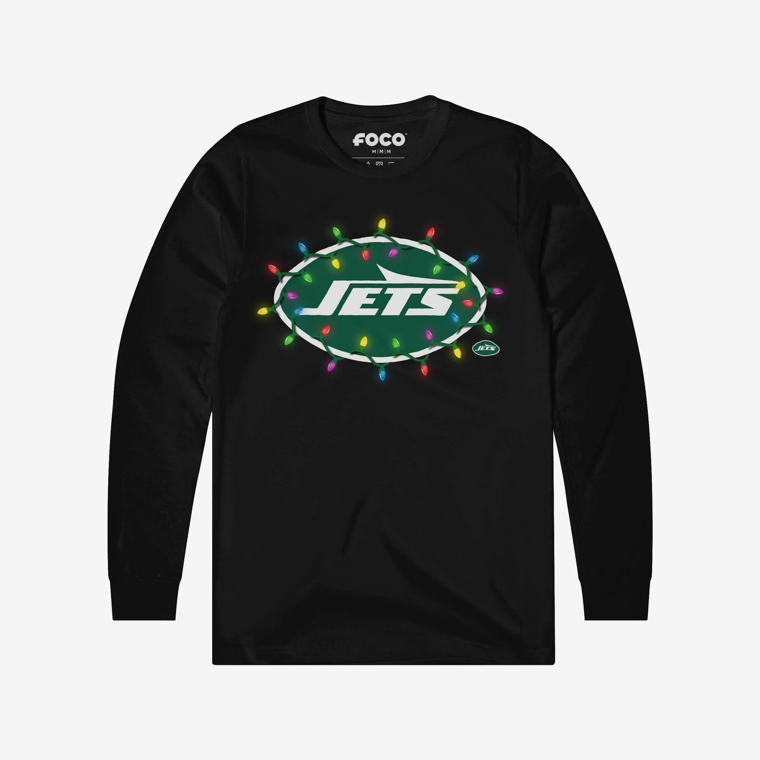 New York Jets Primary Logo Holiday Lights Long Sleeve T-Shirt