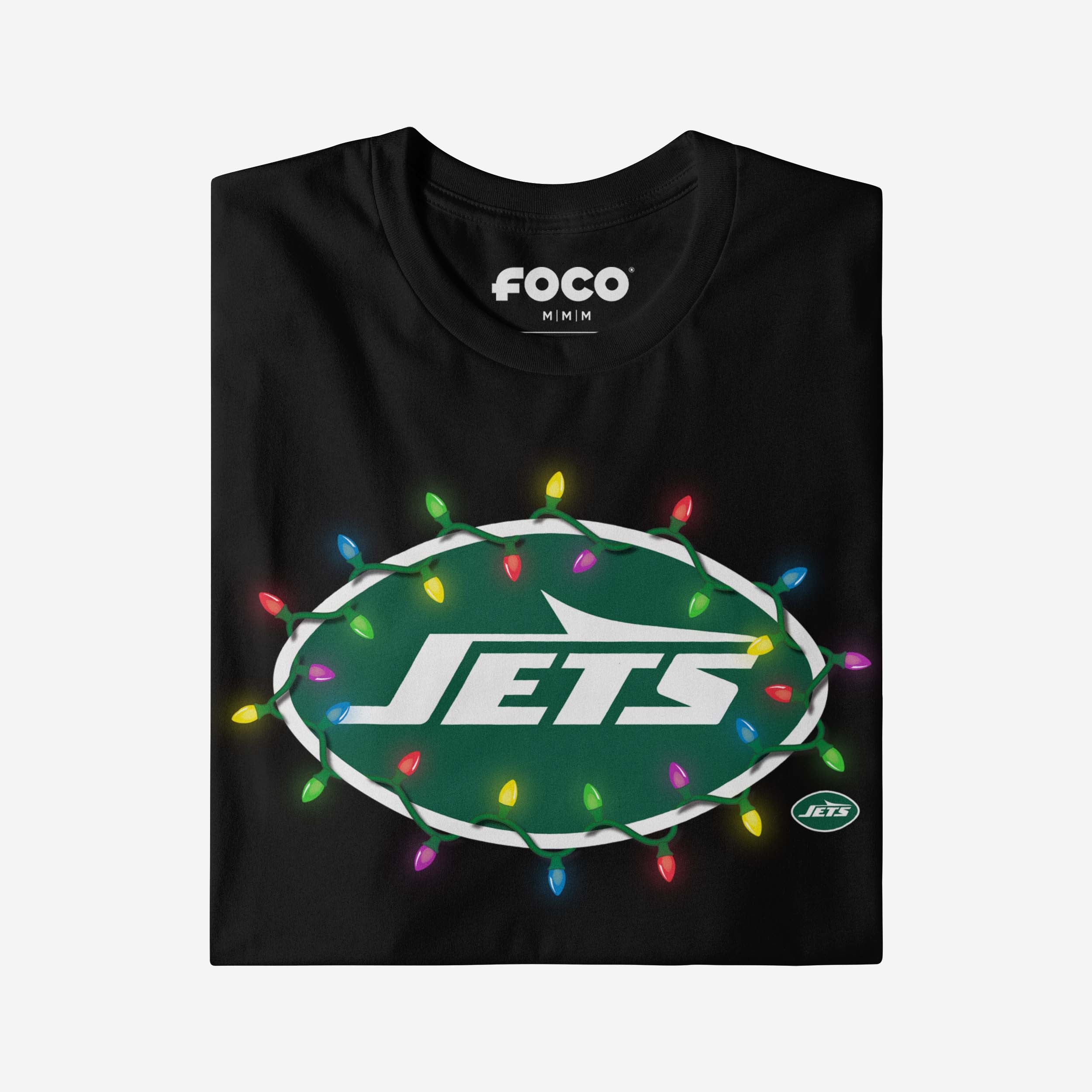 New York Jets Primary Logo Holiday Lights Long Sleeve T-Shirt - Image 4