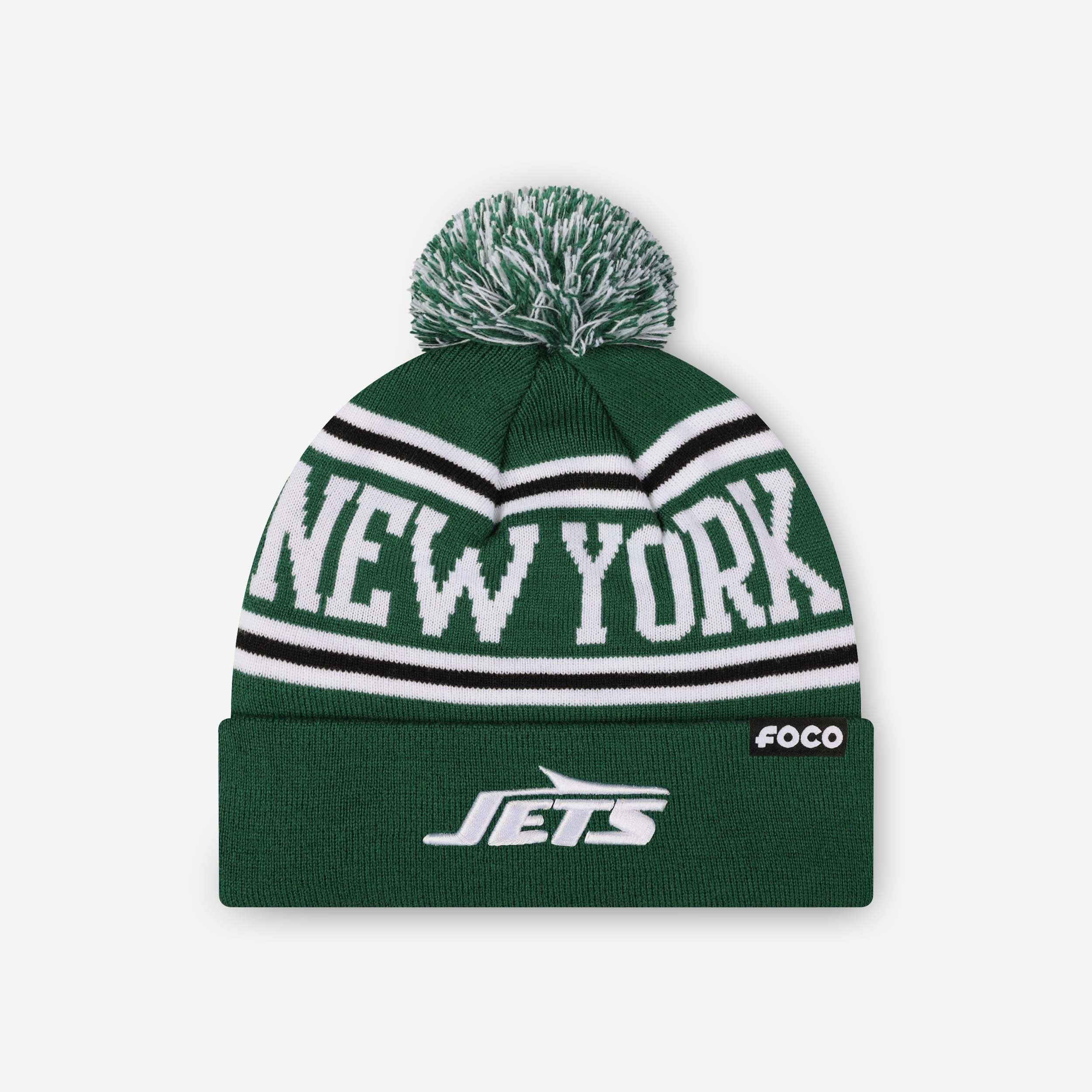 New York Jets Primary Logo Stripe Pom Beanie