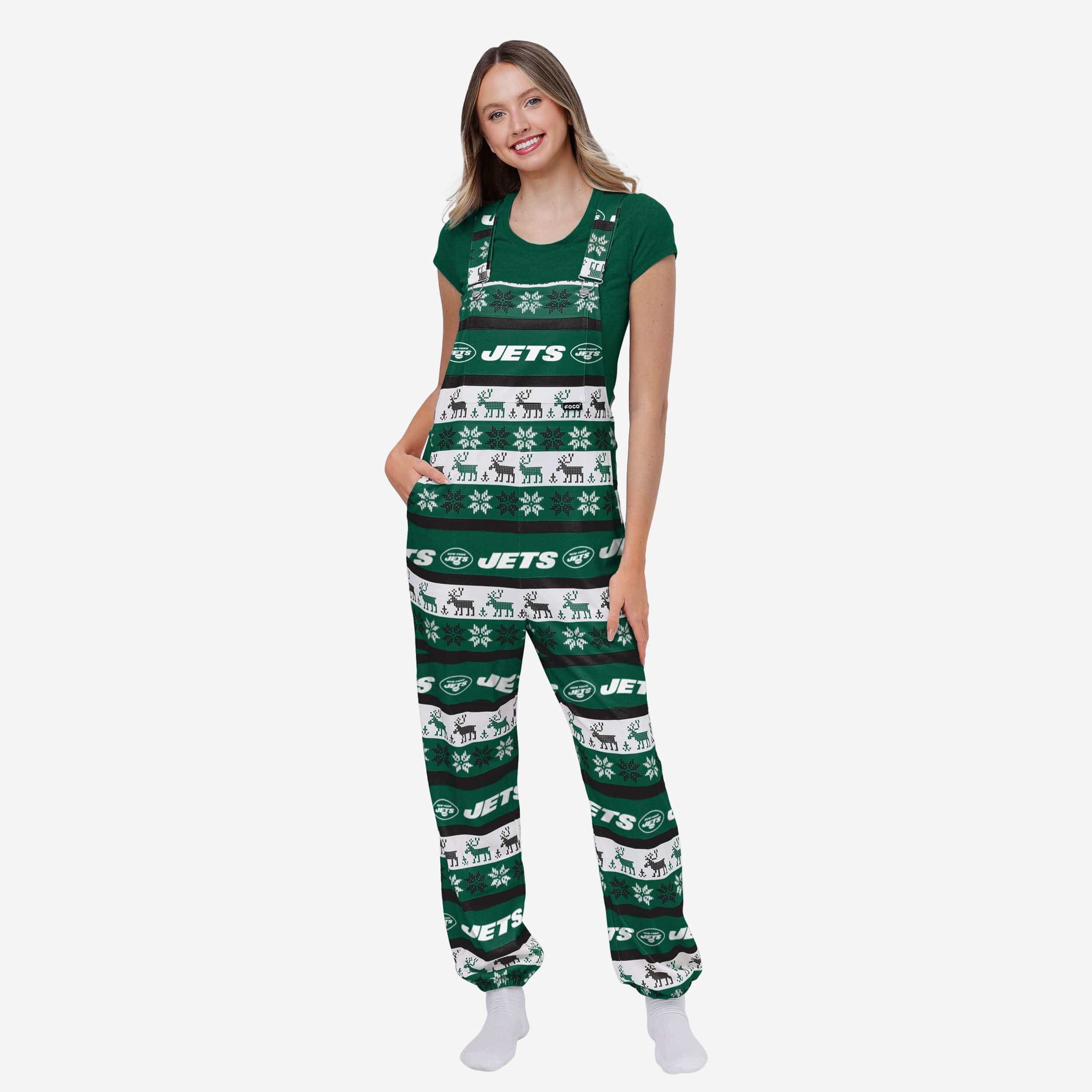 New York Jets Womens Ugly Home Gating Bib Overalls
