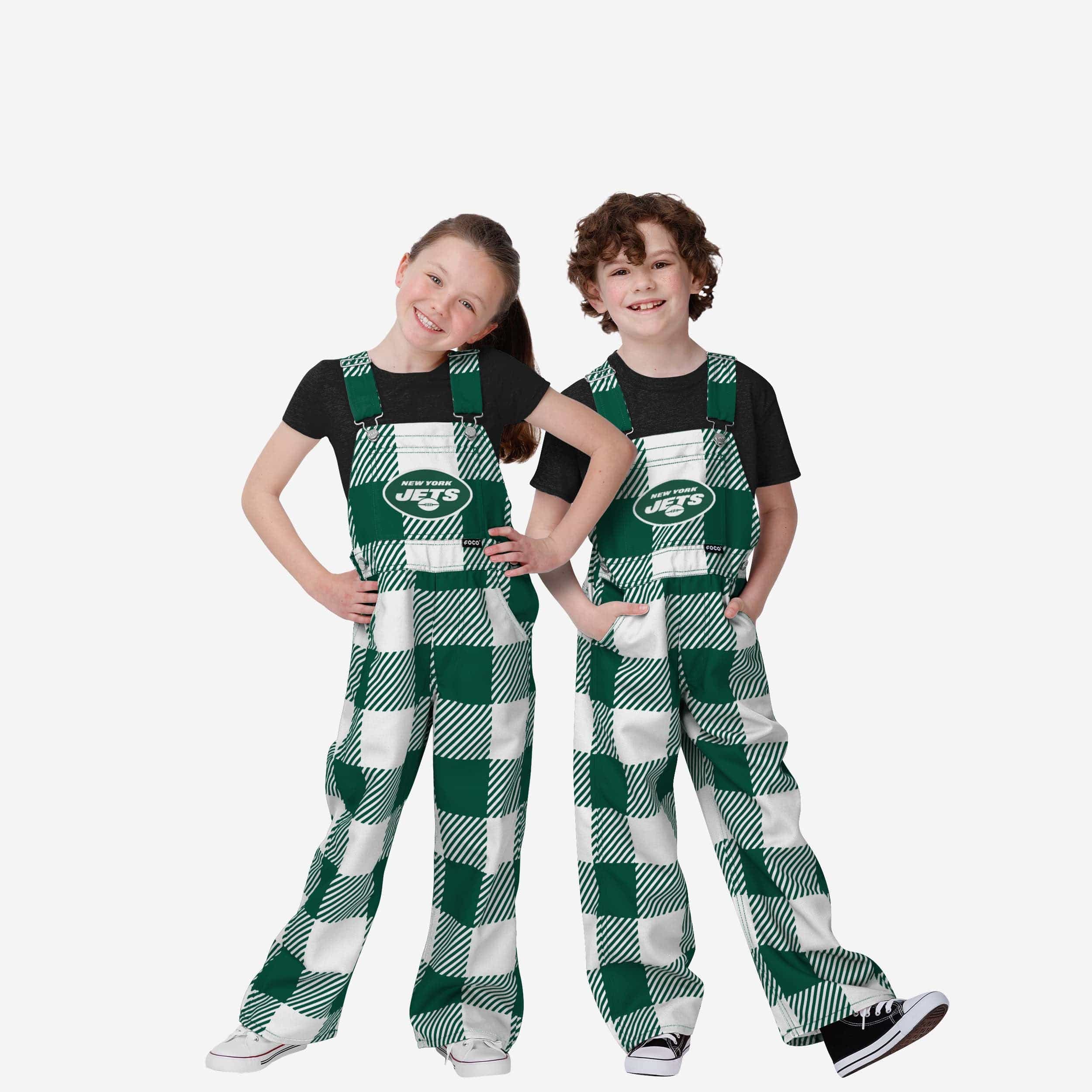 New York Jets Youth Plaid Bib Overalls