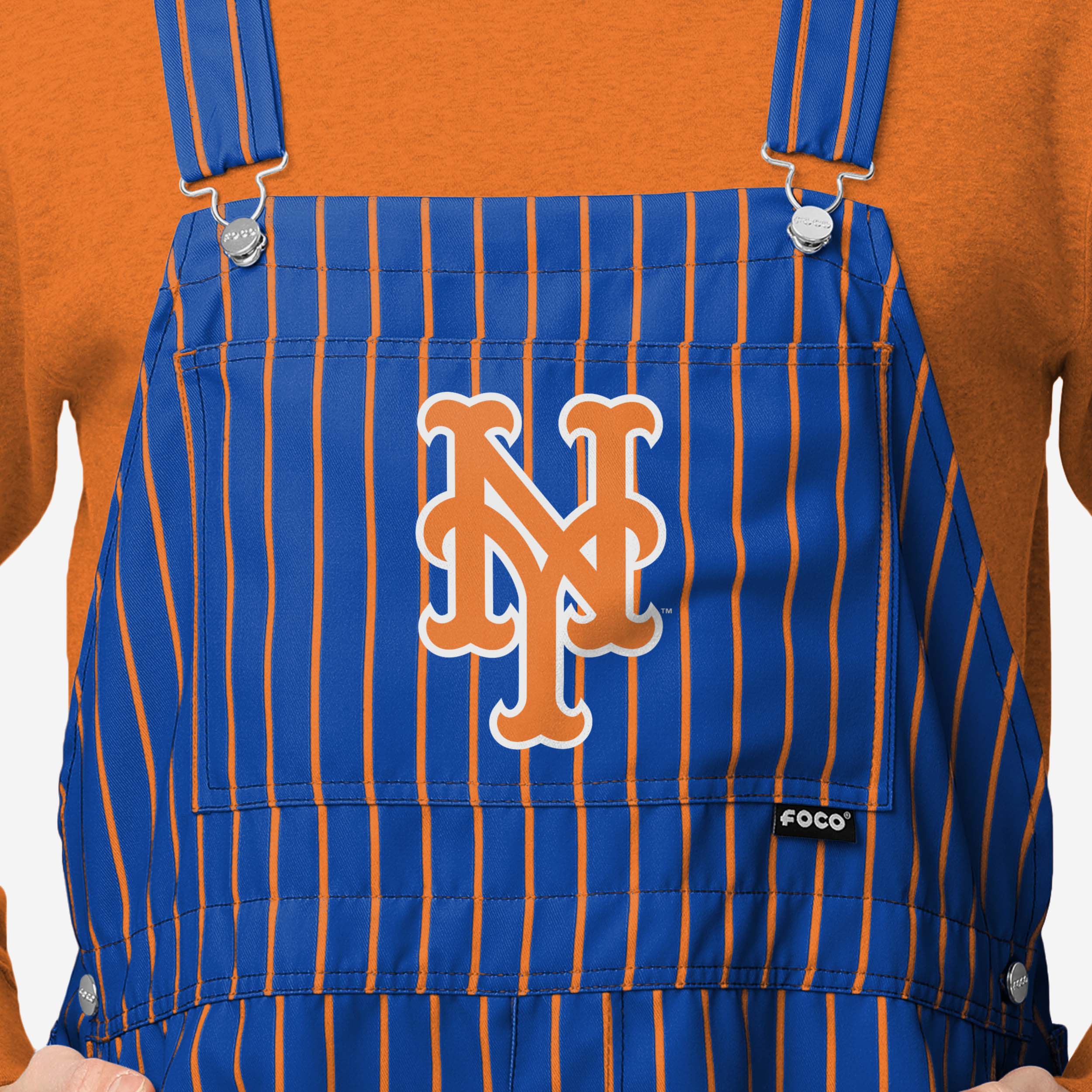 New York Mets Mens Pinstripe Bib Shortalls - Image 3