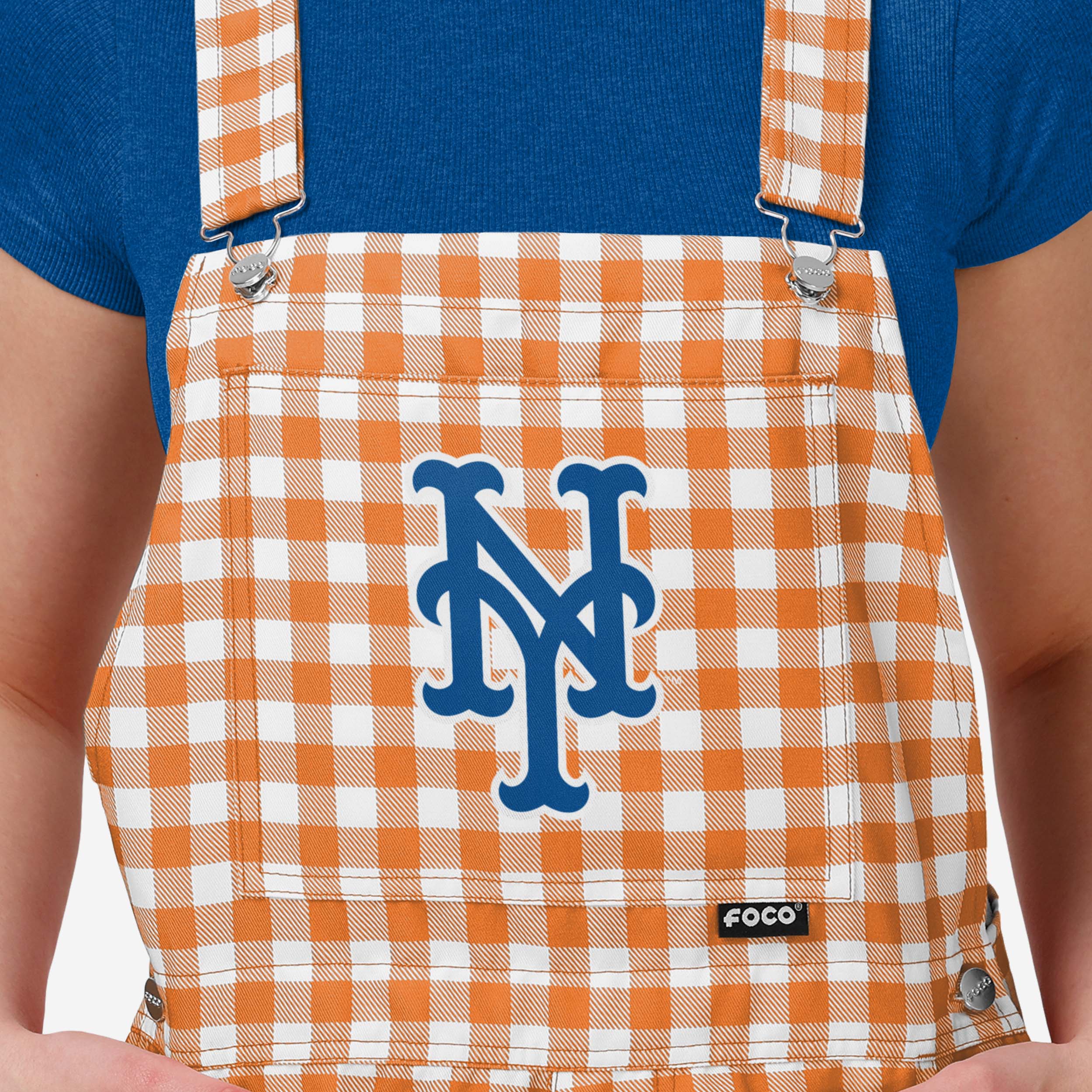New York Mets Womens Gingham Check Bib Shortalls - Image 3