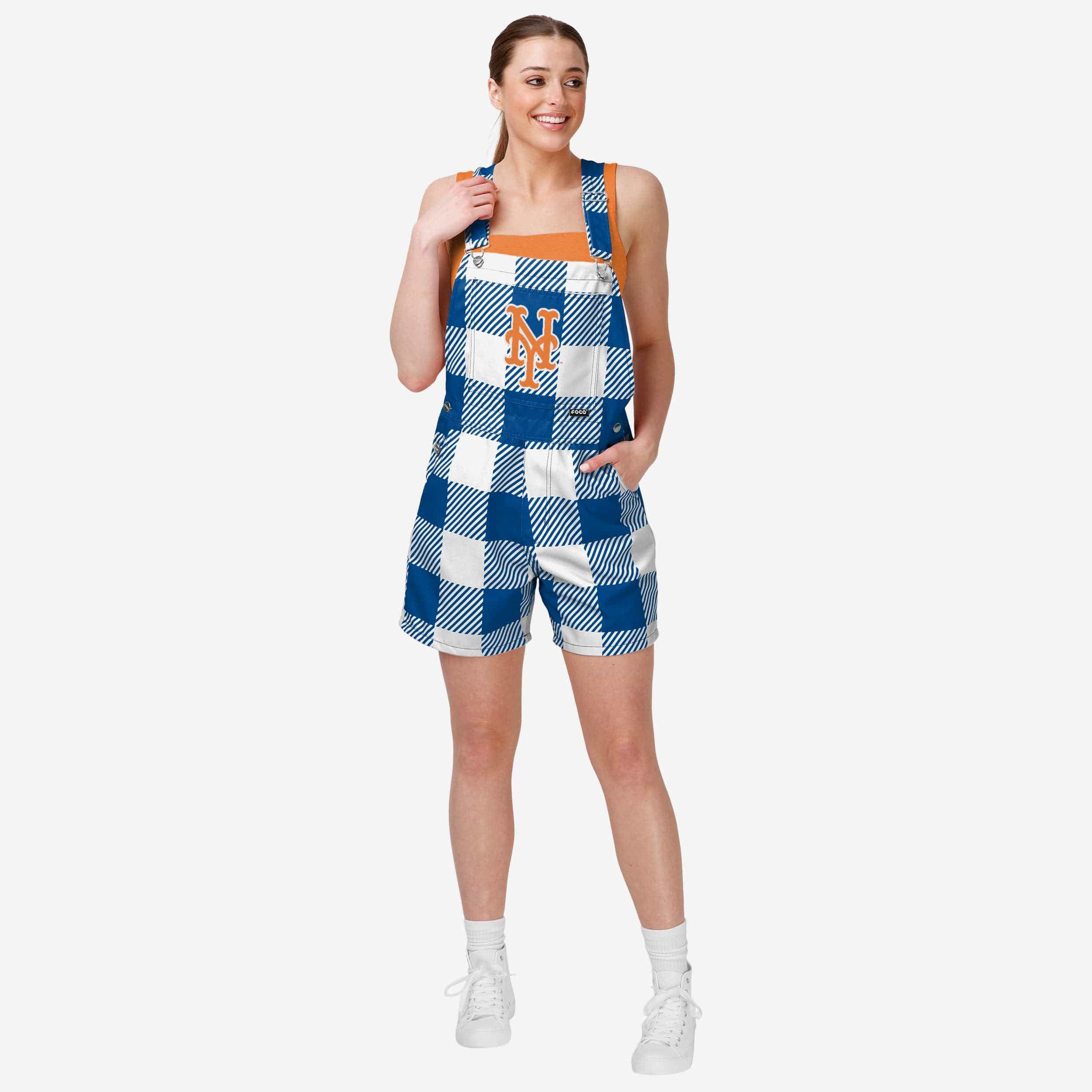 New York Mets Womens Plaid Bib Shortalls