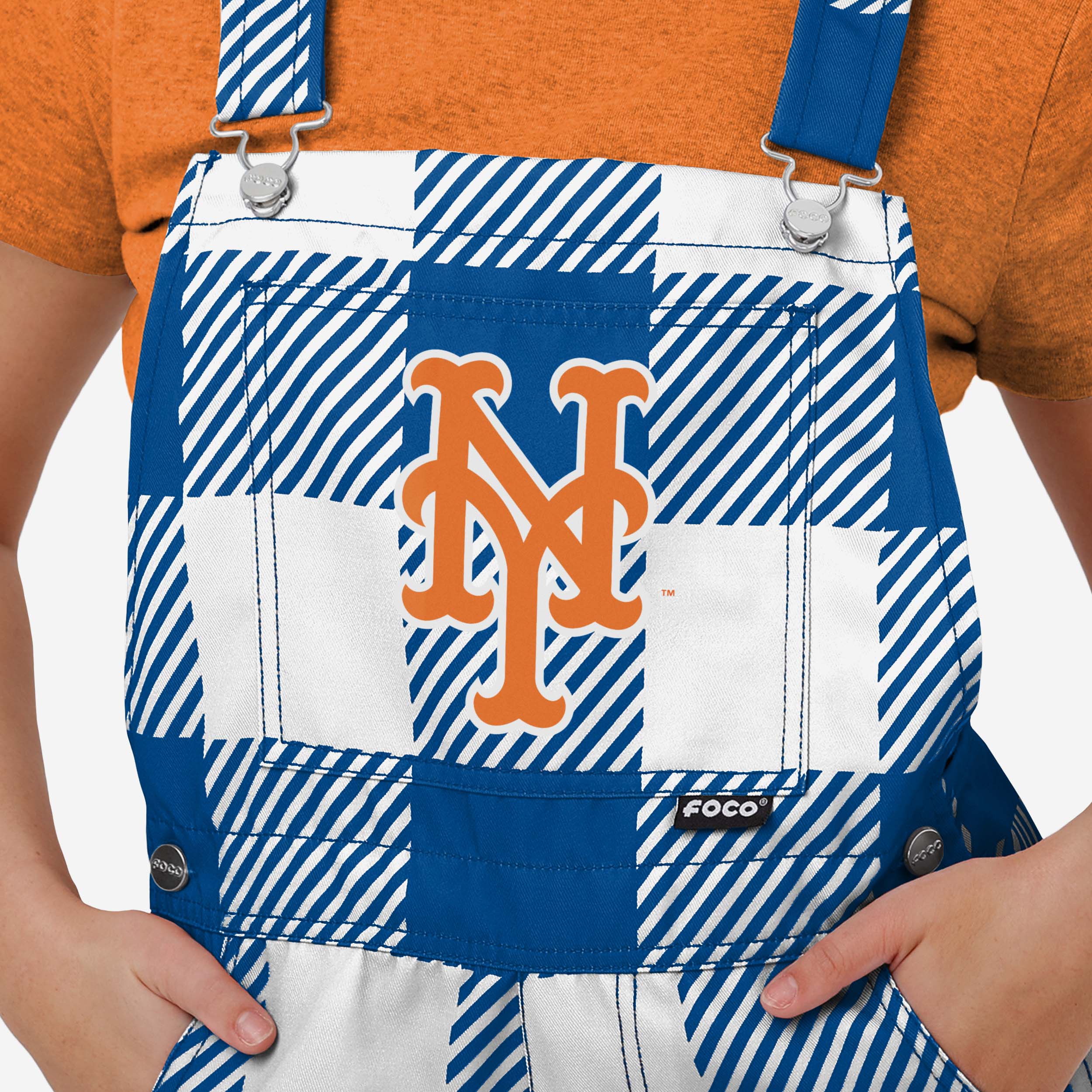 New York Mets Womens Plaid Bib Shortalls - Image 3