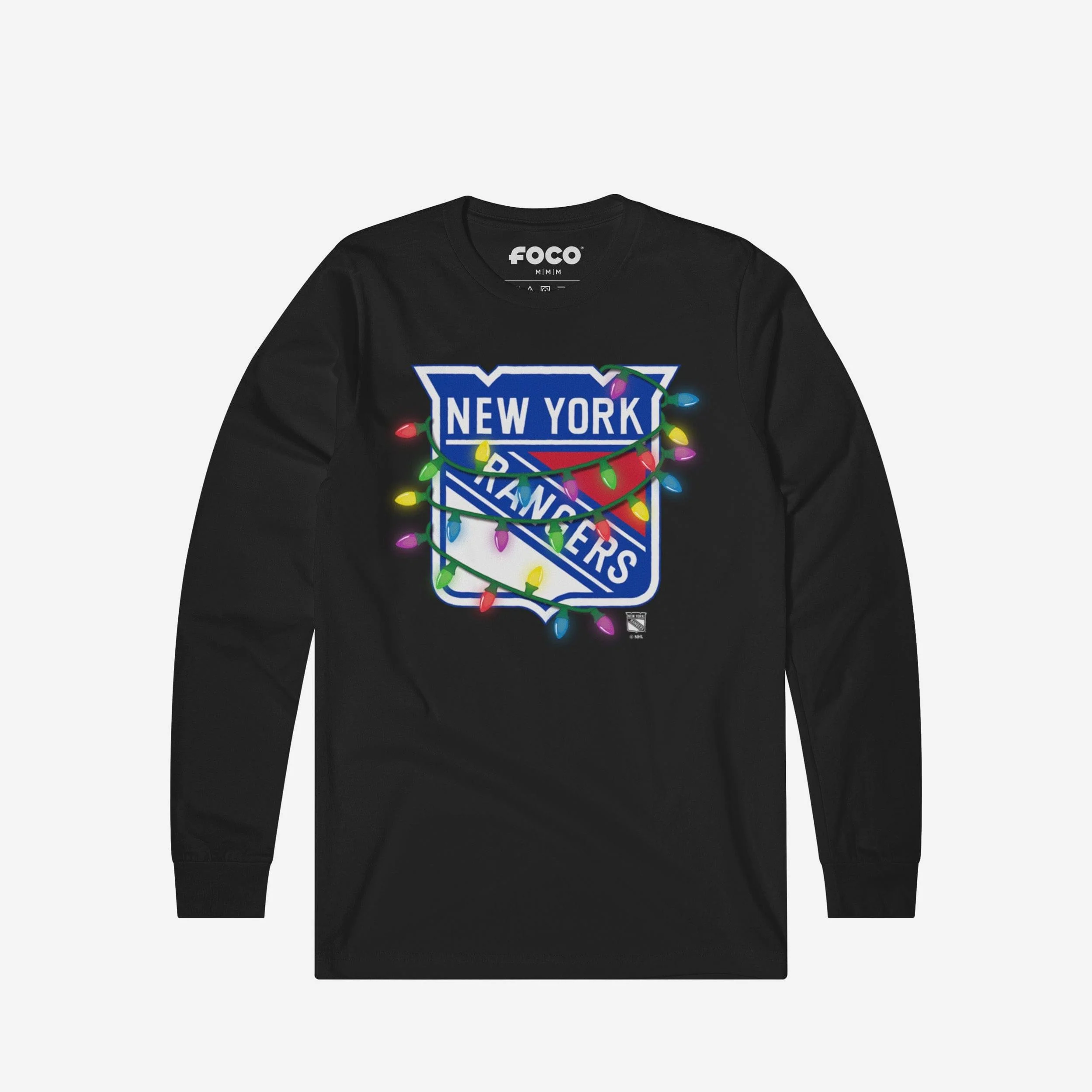 New York Rangers Primary Logo Holiday Lights Long Sleeve T-Shirt