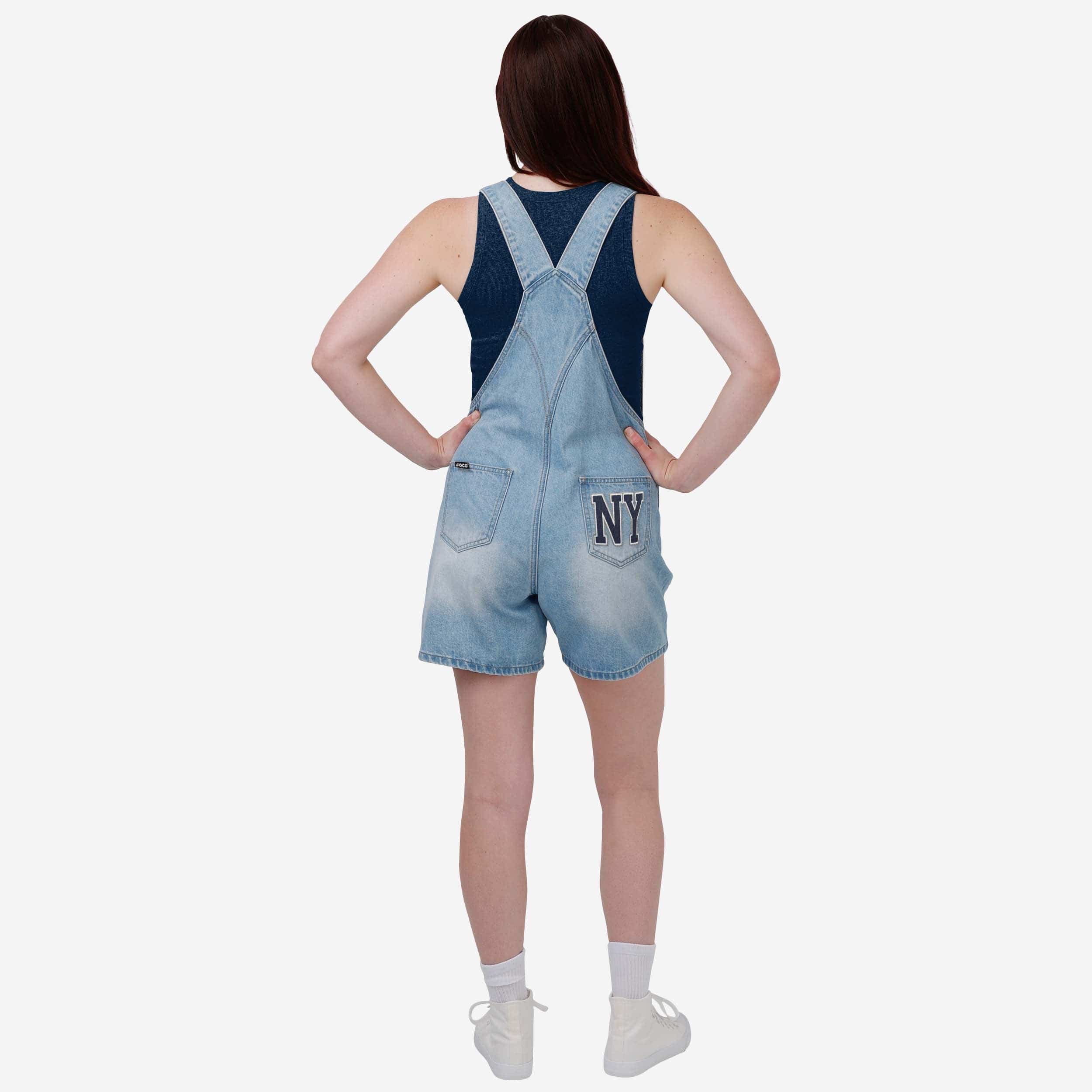 New York Yankees Womens Big Logo Denim Bib Shortalls - Image 2