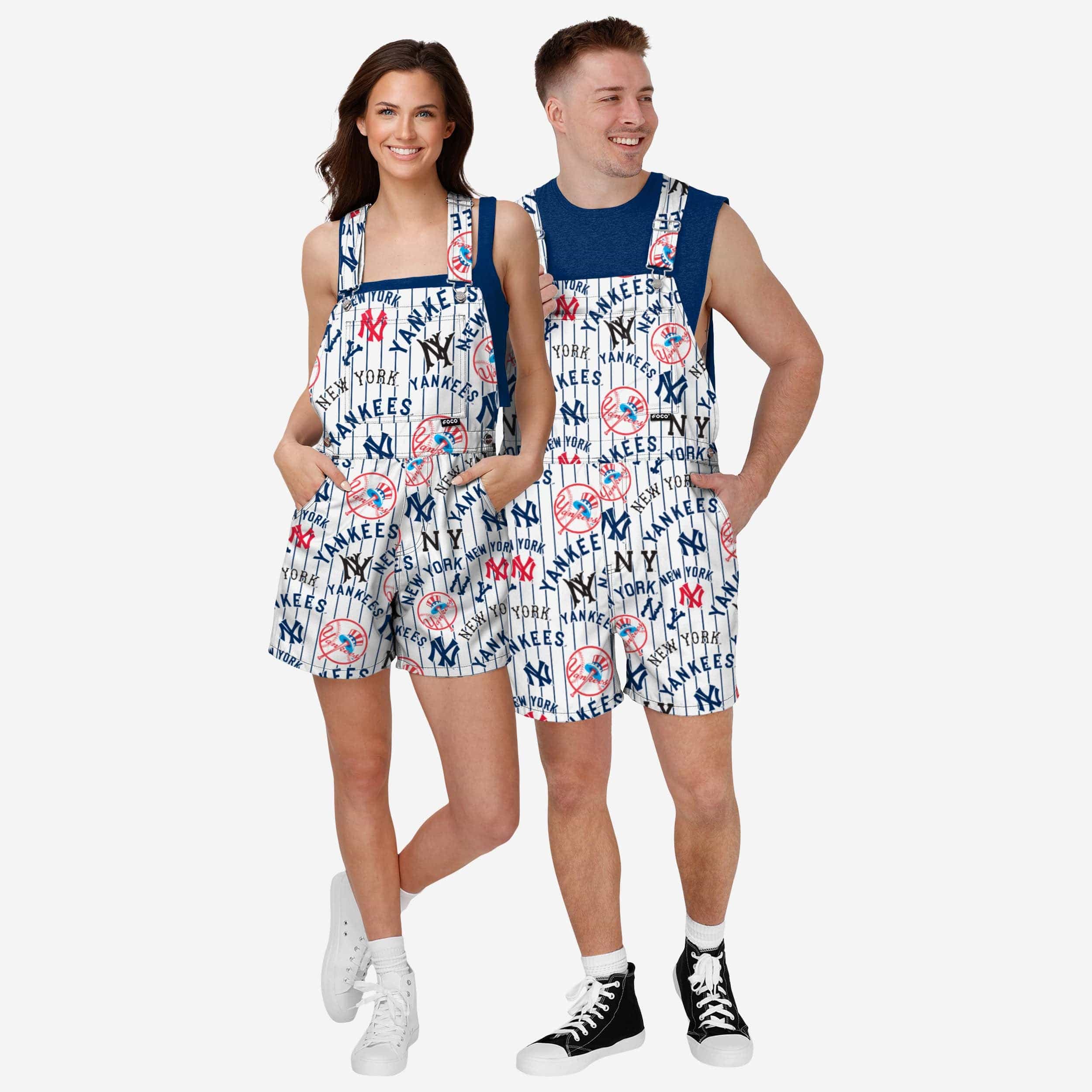 New York Yankees Womens Historic Print Bib Shortalls - Image 3