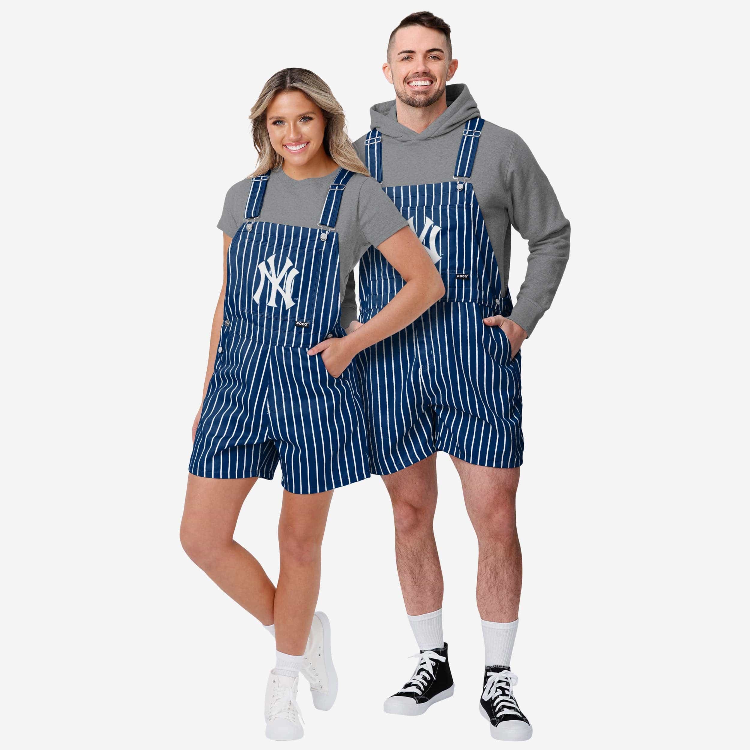 New York Yankees Womens Pinstripe Bib Shortalls - Image 3