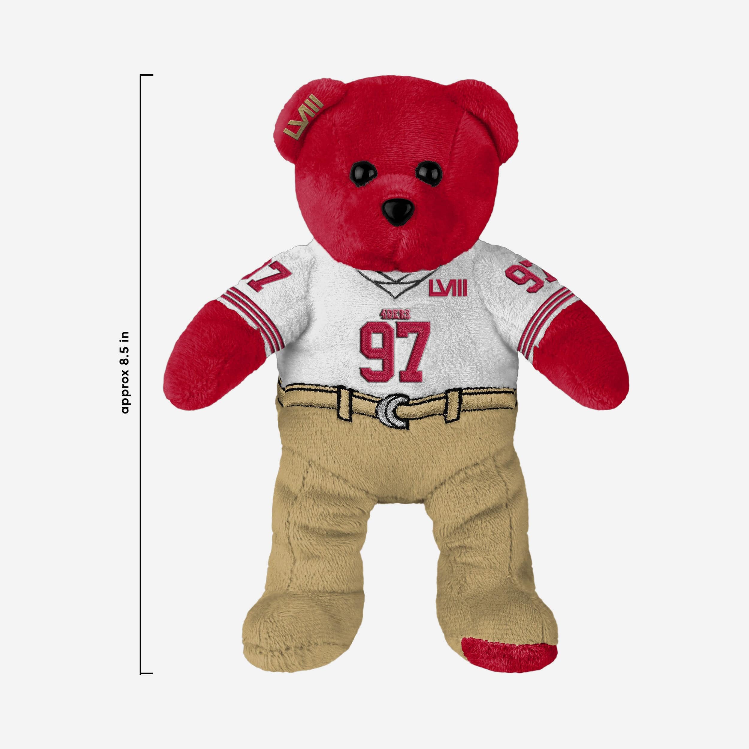Nick Bosa San Francisco 49ers Super Bowl LVIII White Uniform Team Beans Embroidered Player Bear - Image 3
