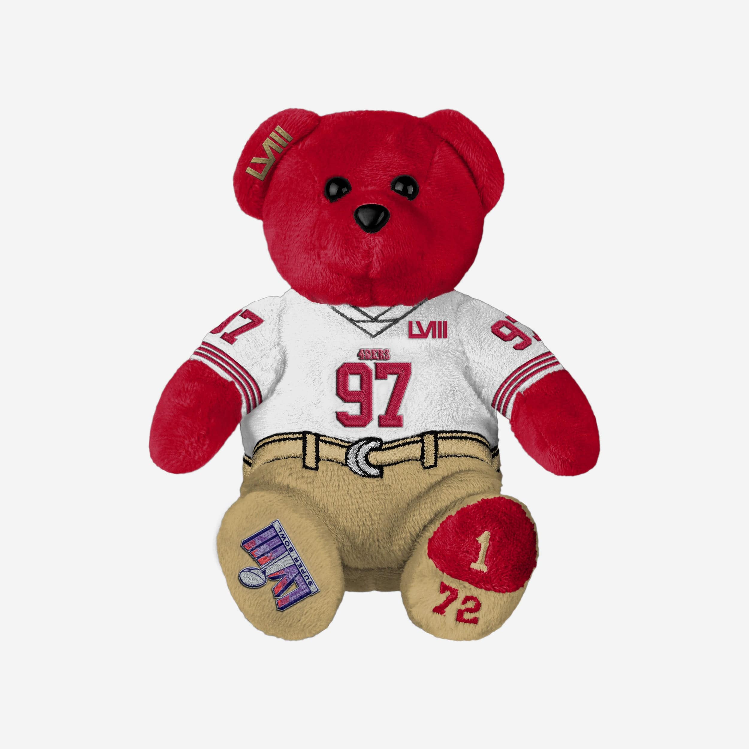 Nick Bosa San Francisco 49ers Super Bowl LVIII White Uniform Team Beans Embroidered Player Bear - Image 4
