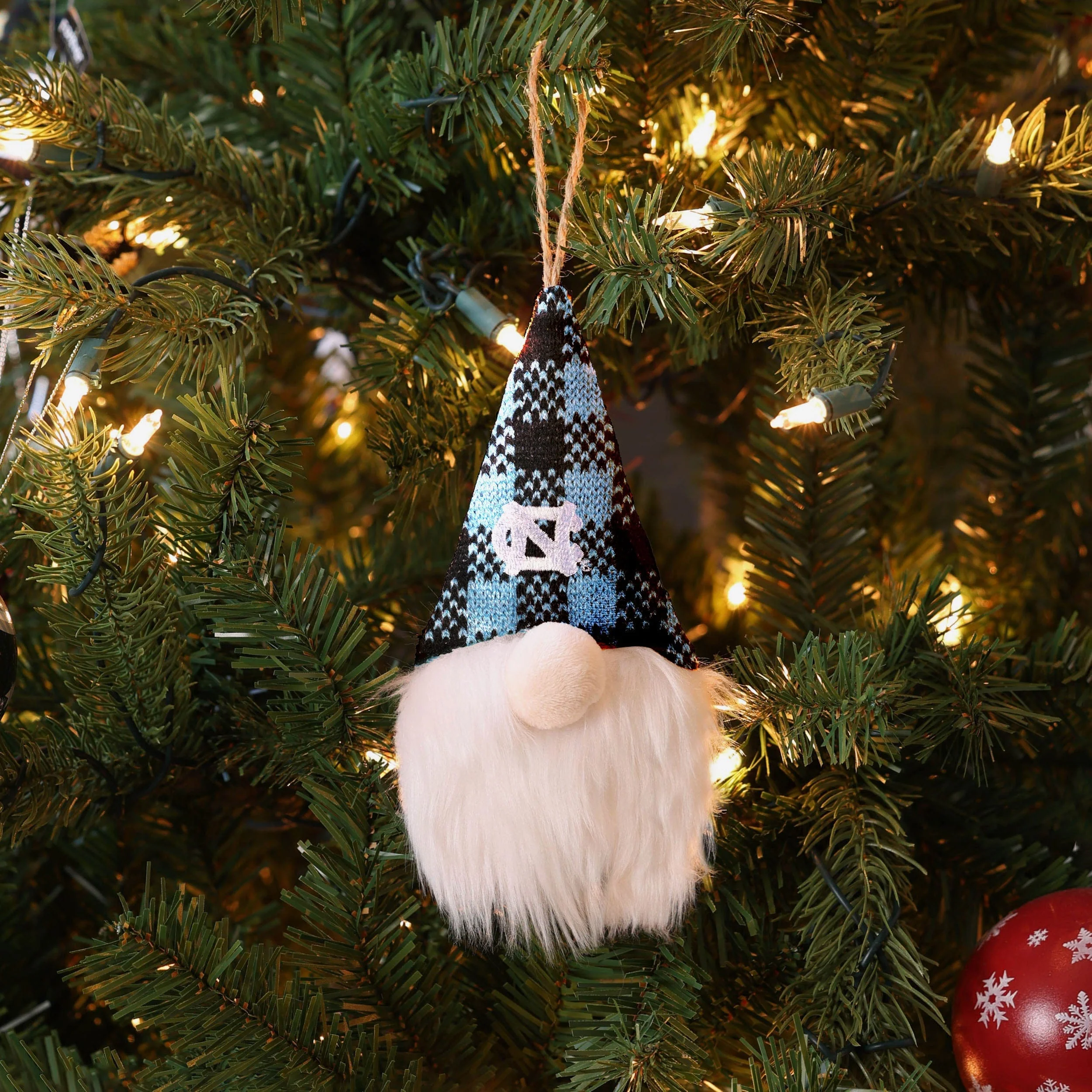 North Carolina Tar Heels Plaid Hat Plush Gnome Ornament - Image 3