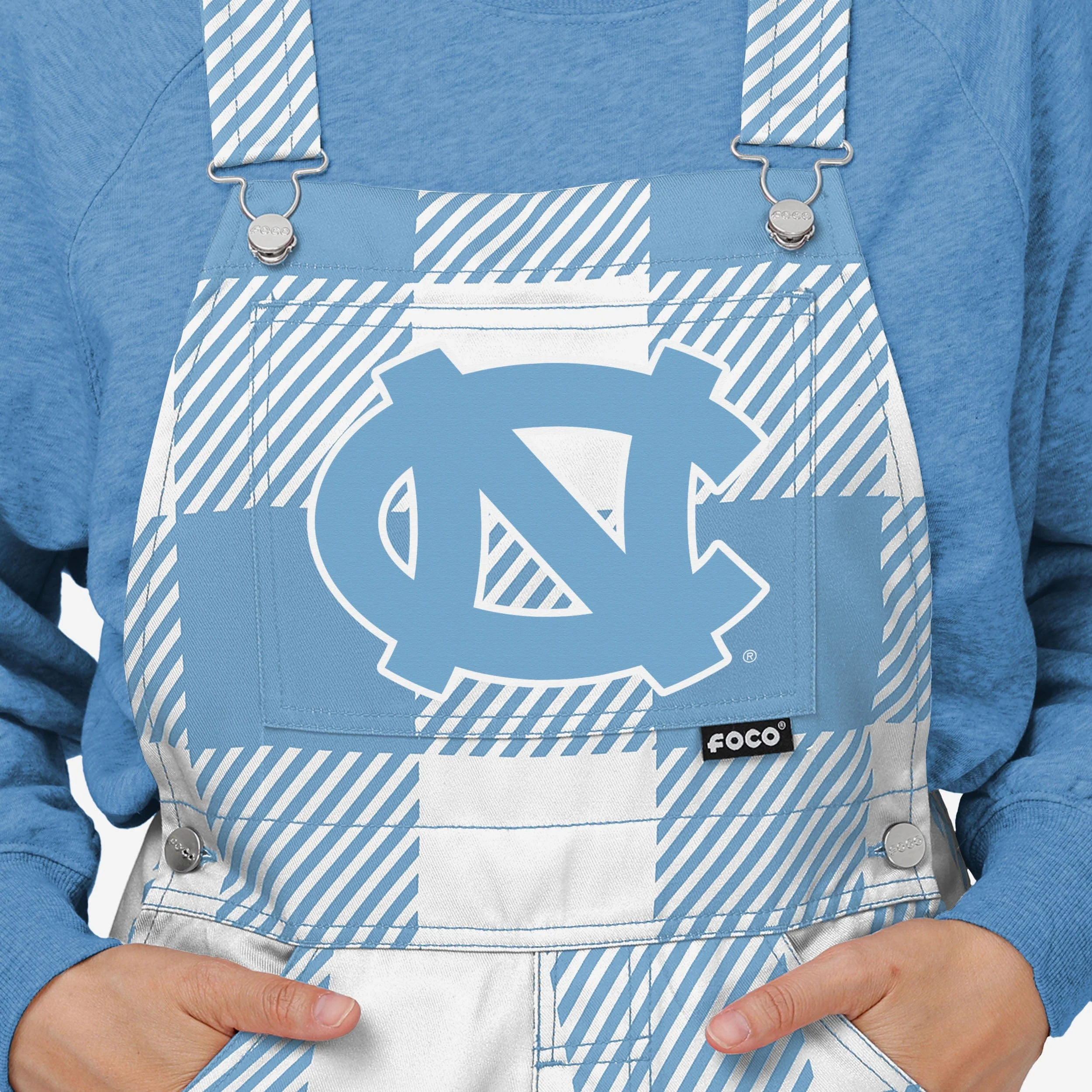 North Carolina Tar Heels Womens Plaid Bib Overalls - Image 4