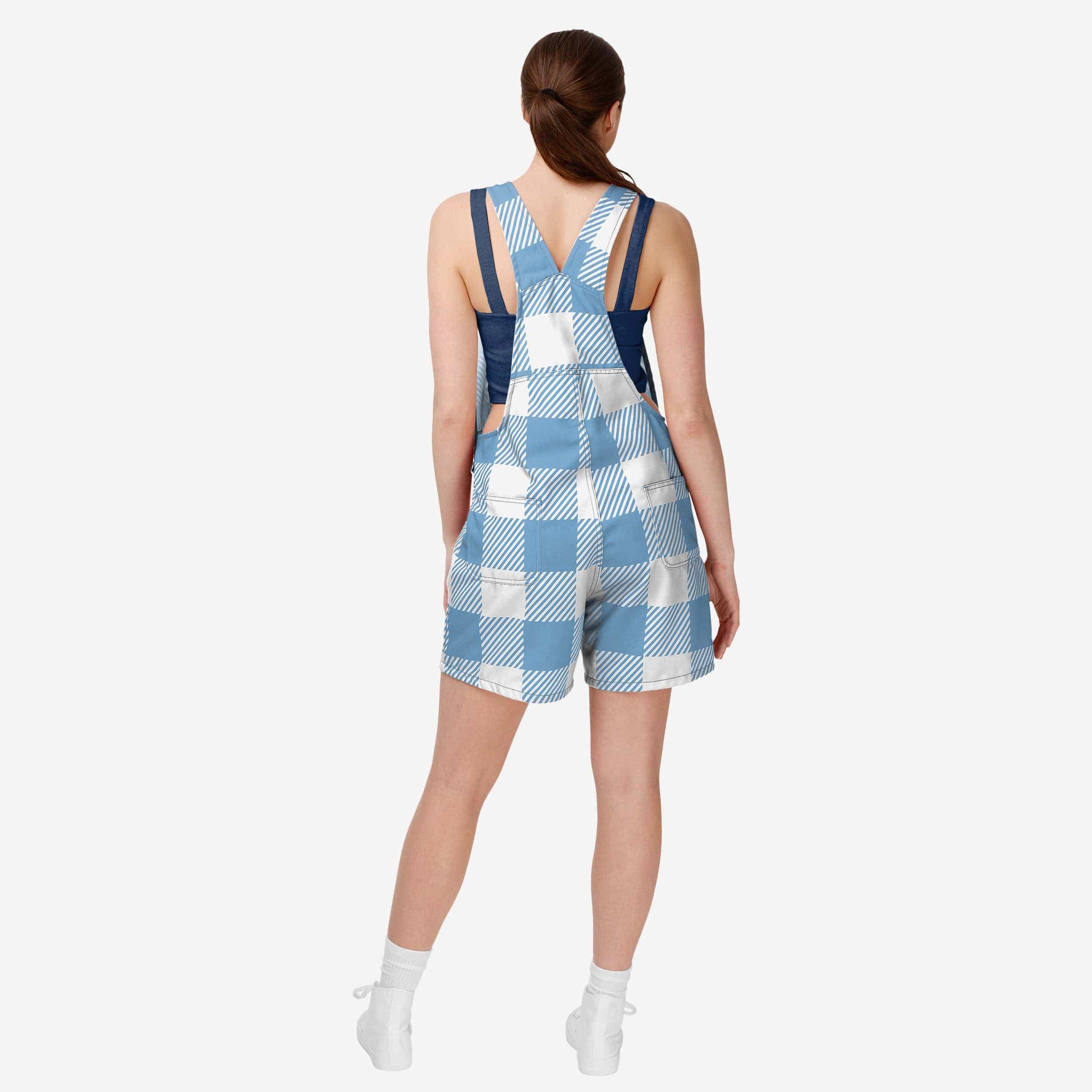 North Carolina Tar Heels Womens Plaid Bib Shortalls - Image 2