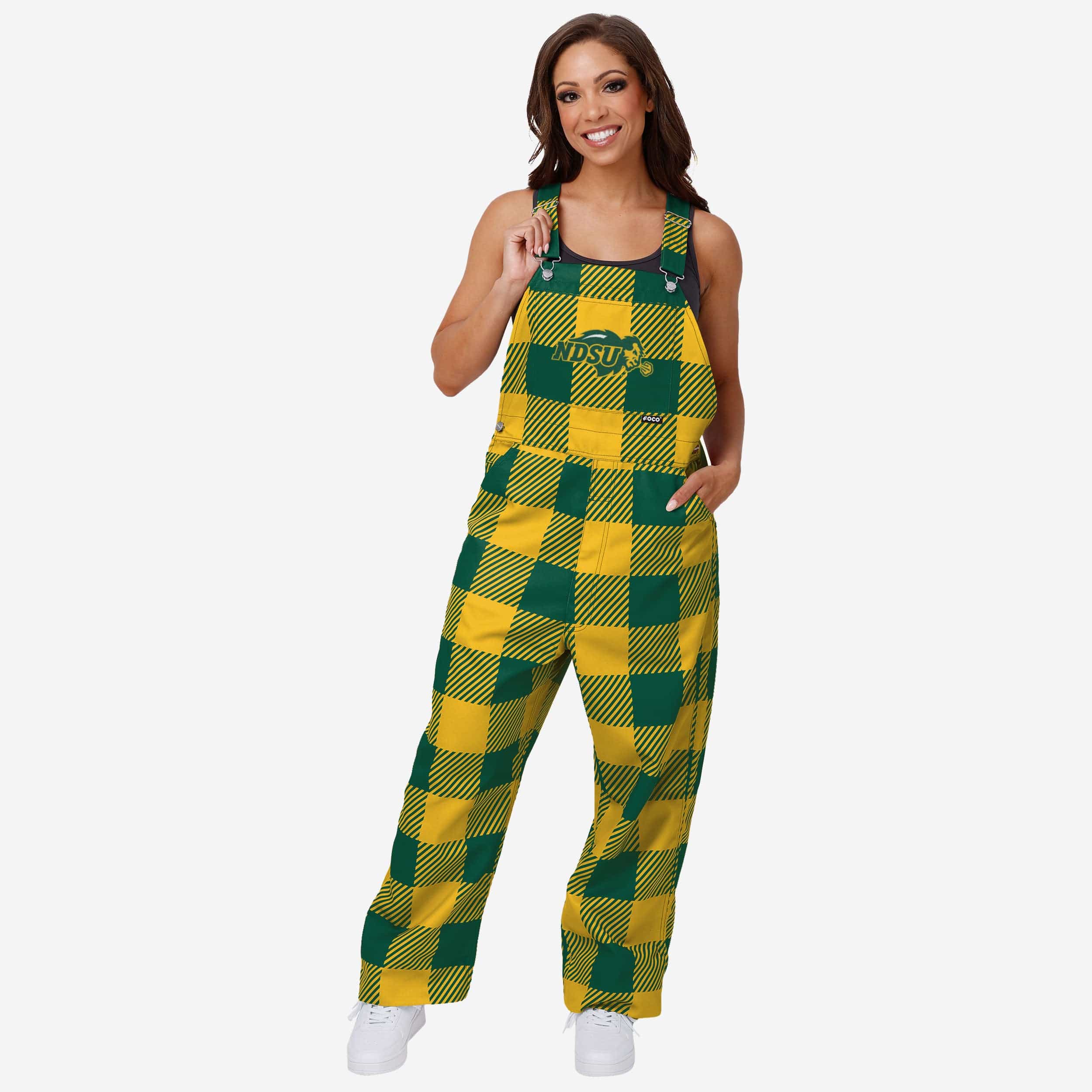 North Dakota State Bison Womens Plaid Bib Overalls