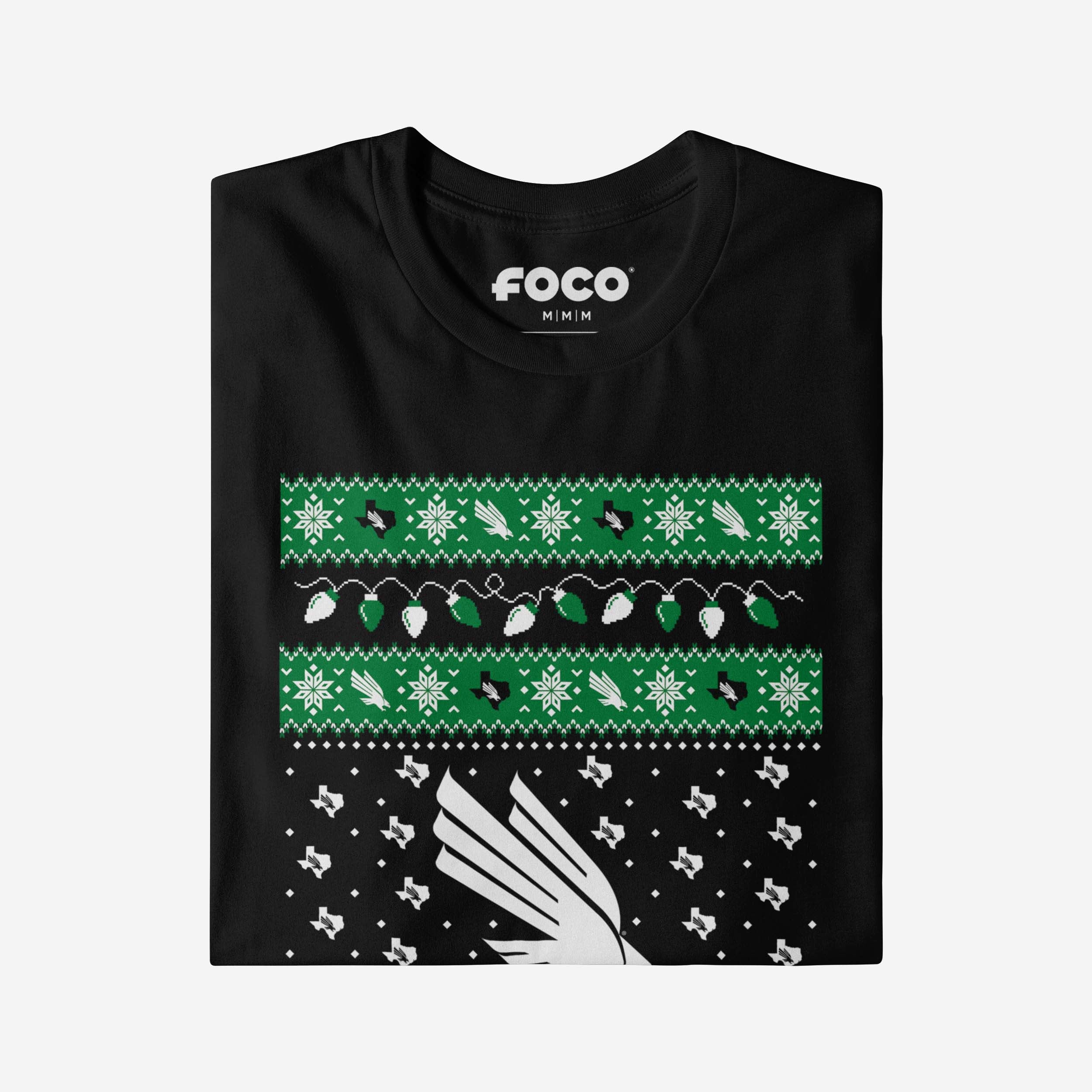 North Texas Mean Green Holiday Lights Sweater Long Sleeve T-Shirt - Image 4