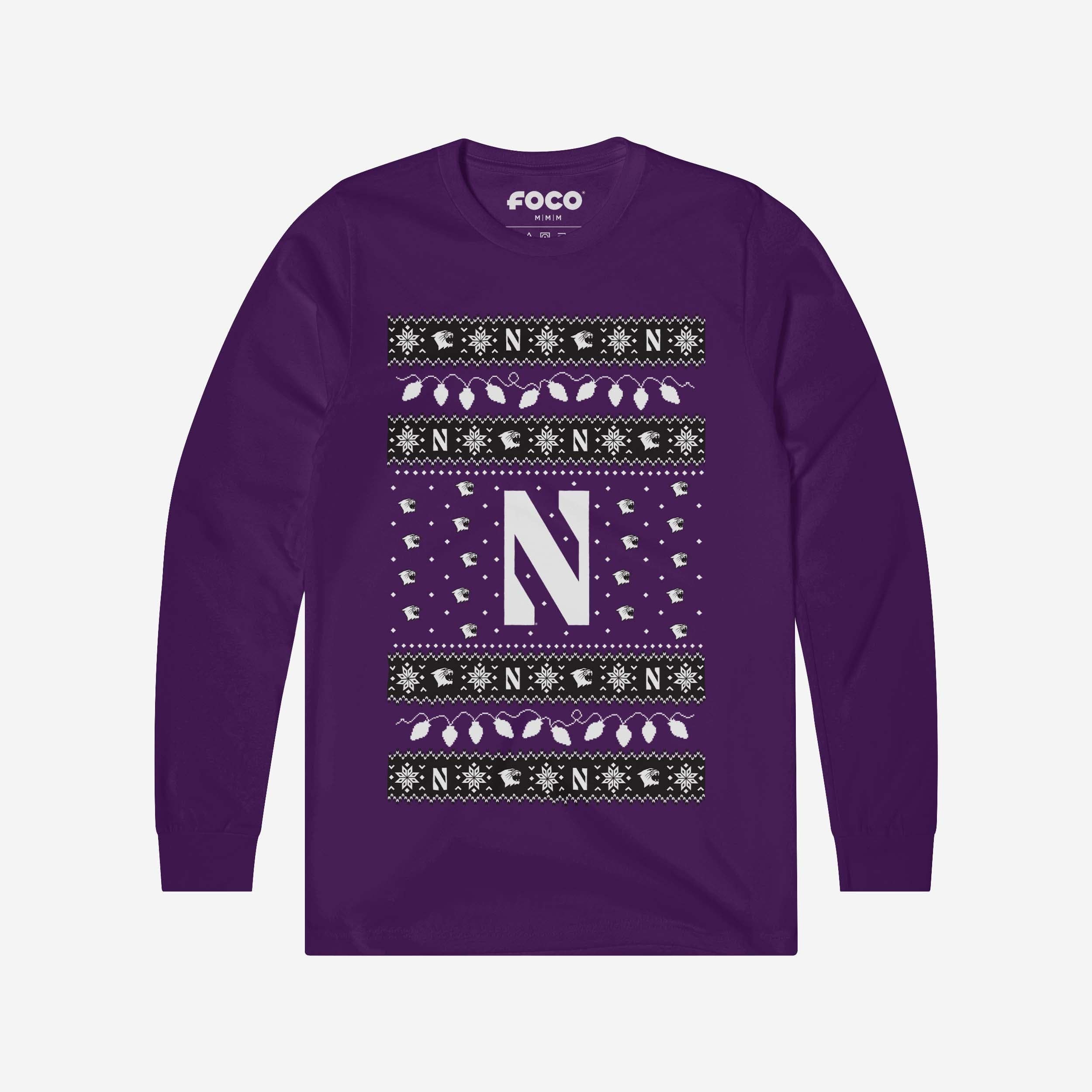 Northwestern Wildcats Holiday Lights Sweater Long Sleeve T-Shirt