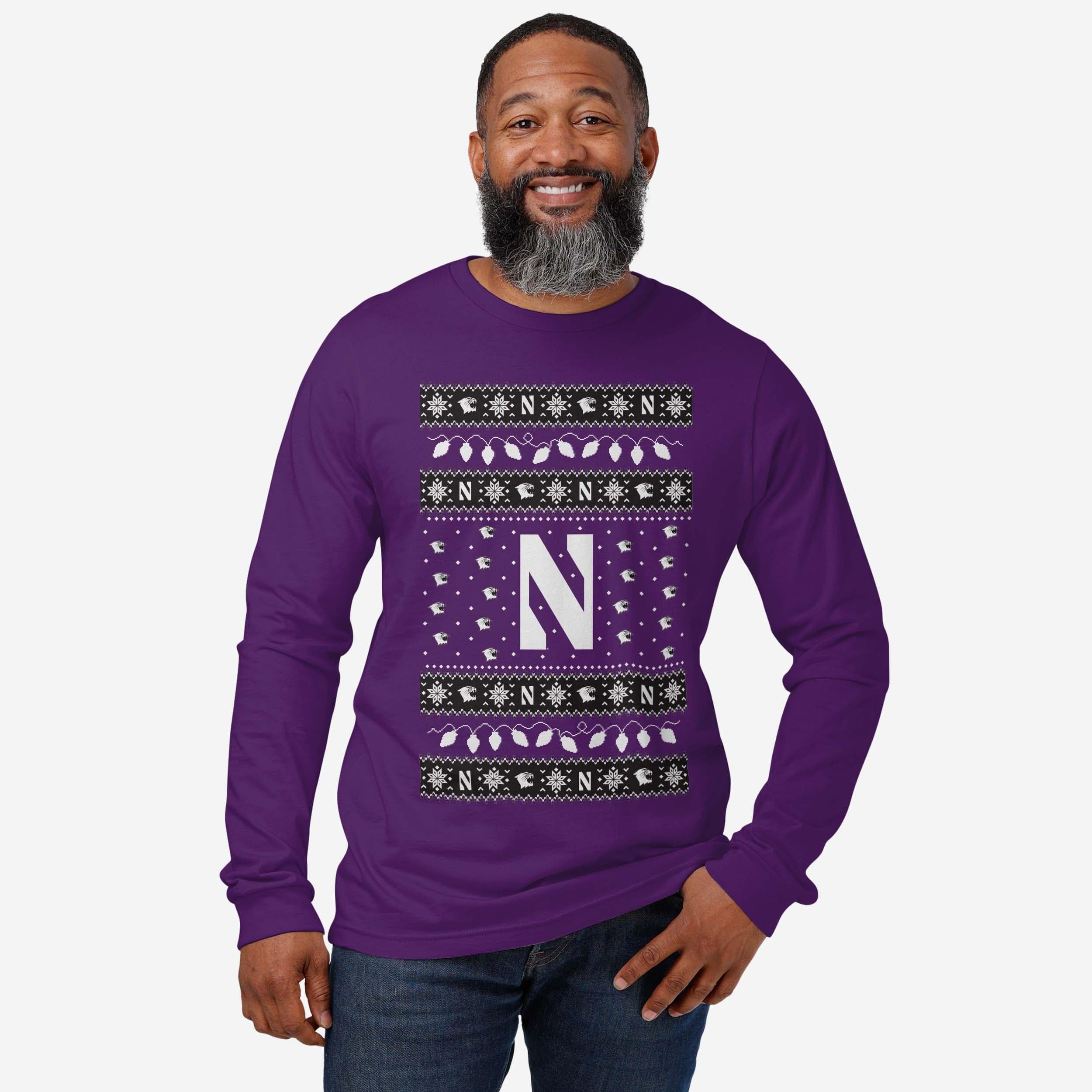 Northwestern Wildcats Holiday Lights Sweater Long Sleeve T-Shirt - Image 2