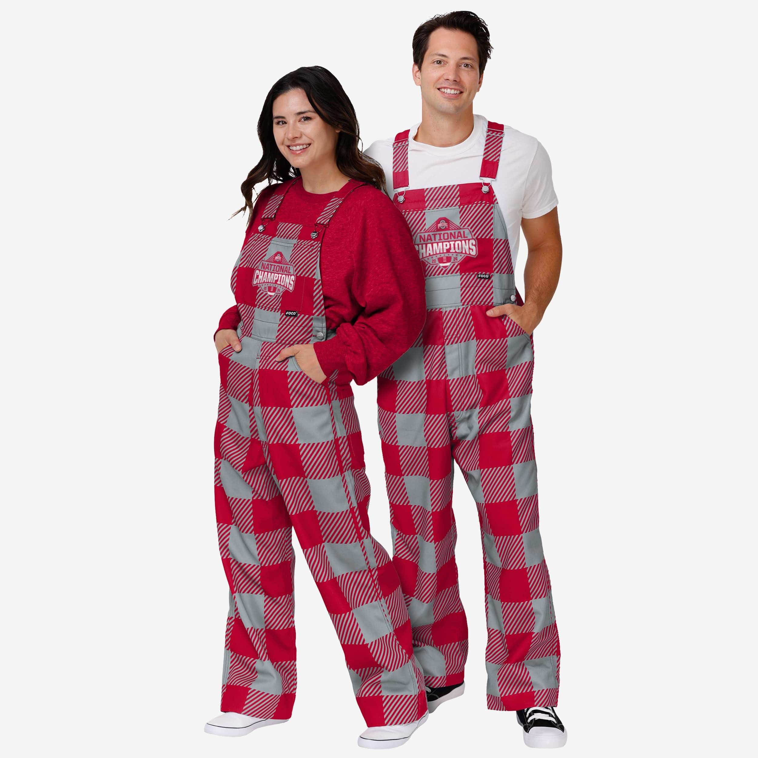 Ohio State Buckeyes 2024 Football National Champions Red Plaid Bib Overalls - Image 3