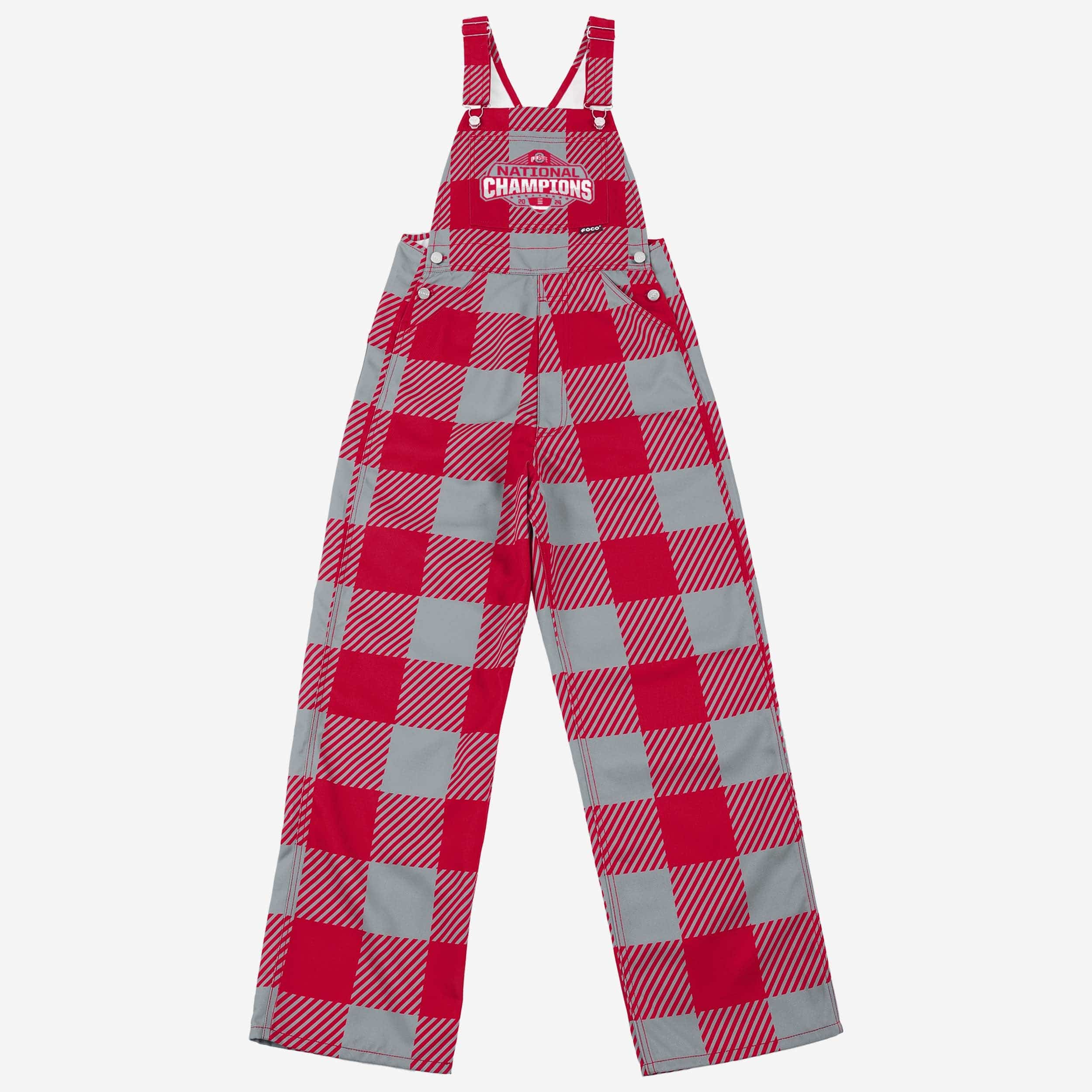 Ohio State Buckeyes 2024 Football National Champions Red Plaid Bib Overalls - Image 7