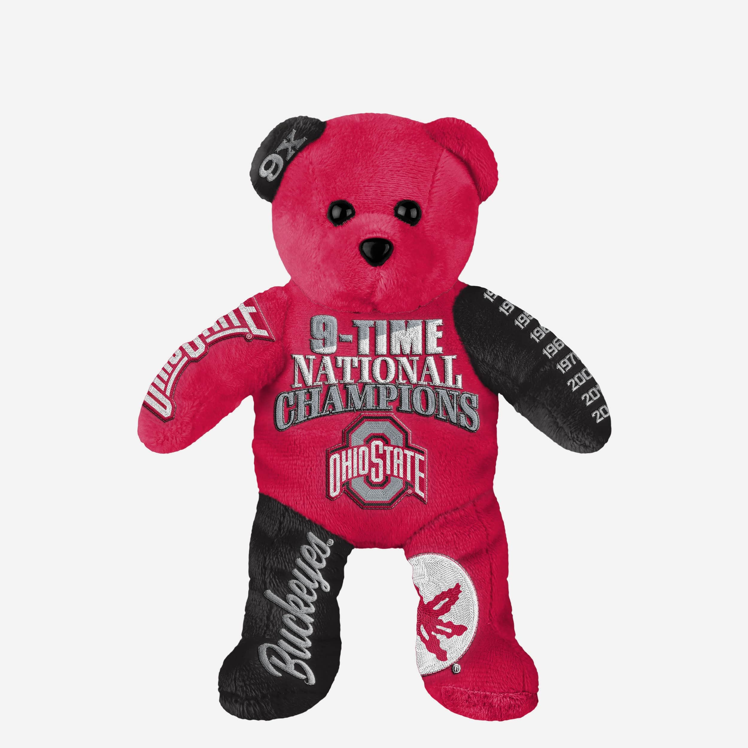 Ohio State Buckeyes 9x Football National Champions Team Beans Embroidered Bear