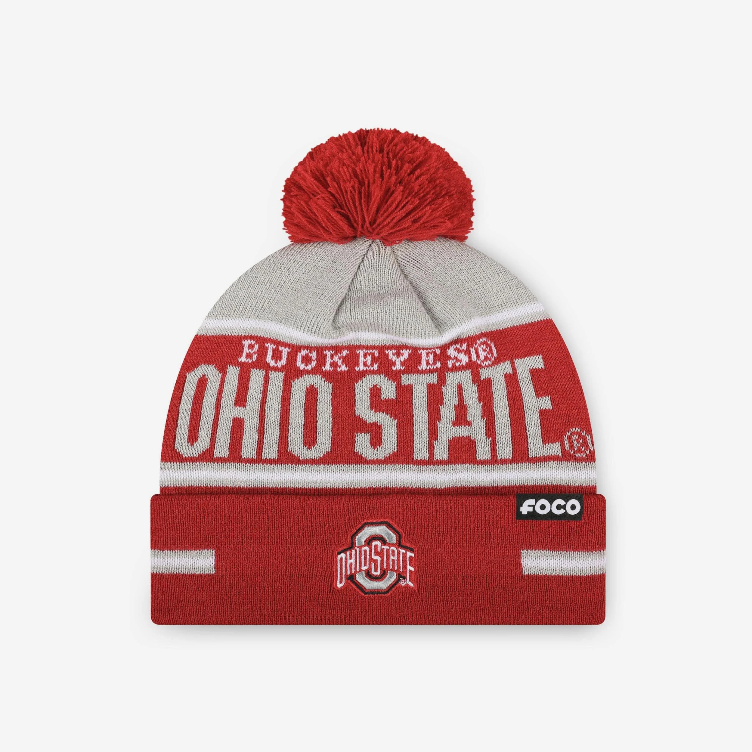 Ohio State Buckeyes Big Wordmark Stripe Pom Beanie