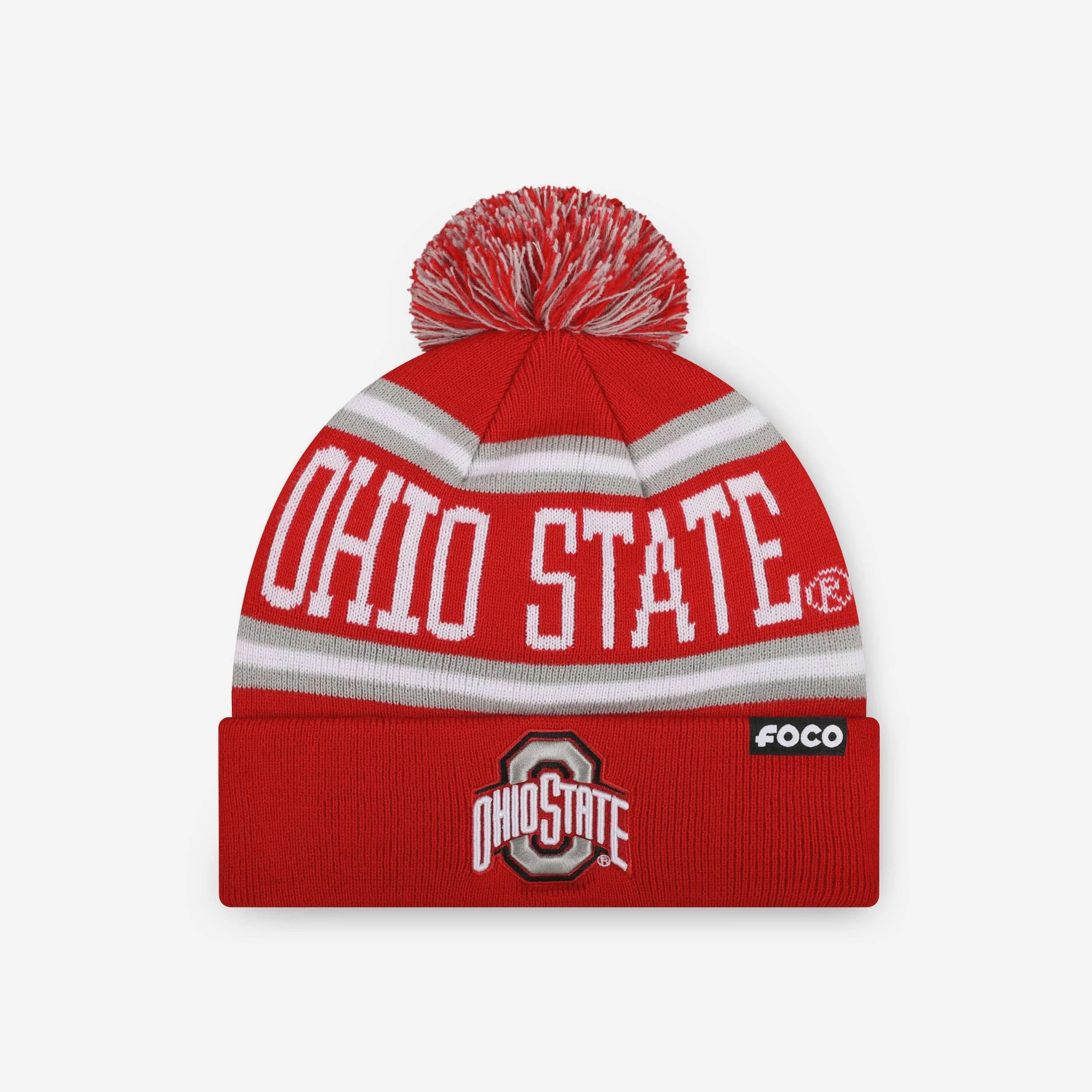 Ohio State Buckeyes Primary Stripe Pom Beanie
