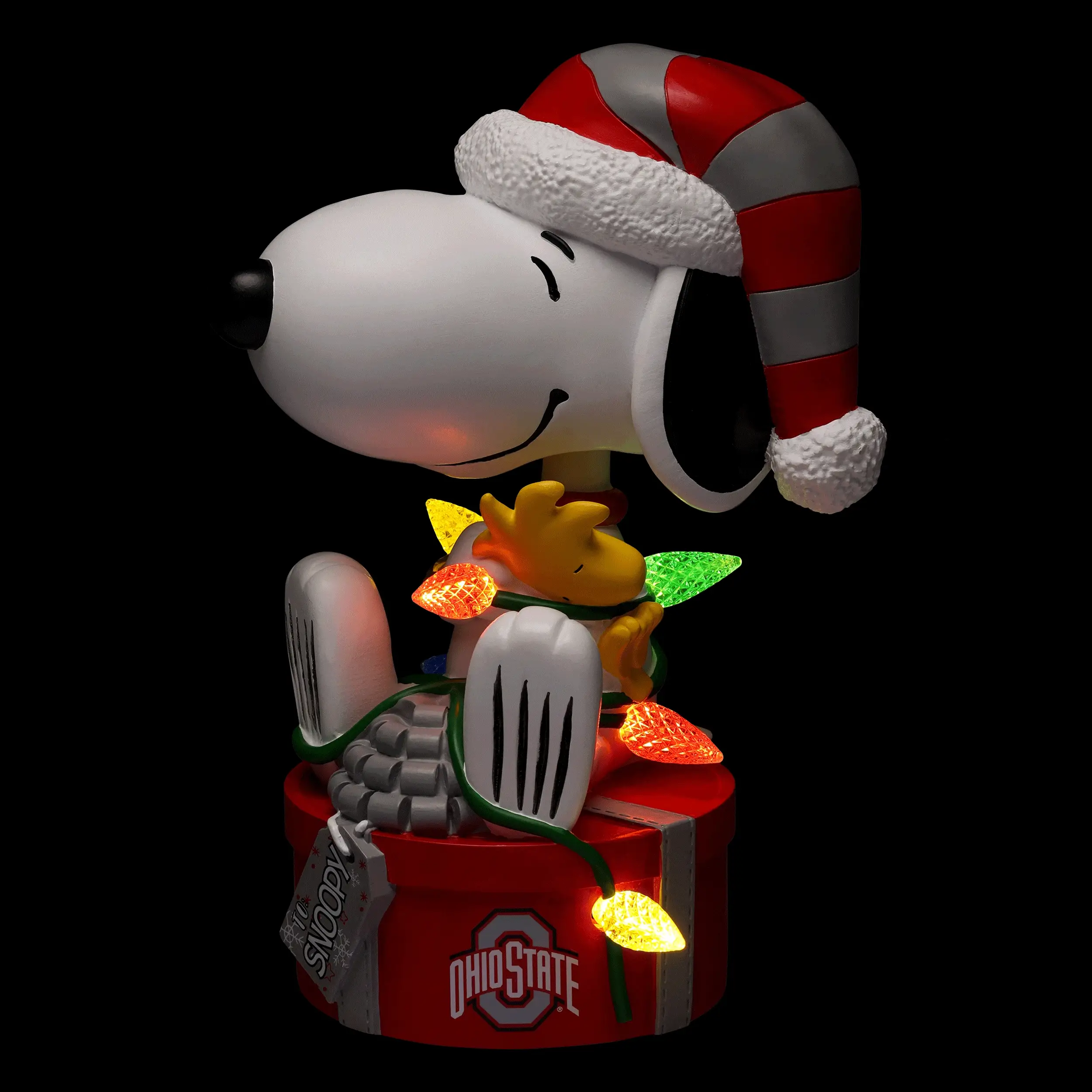 Ohio State Buckeyes Snoopy & Woodstock Peanuts Christmas Light Up Bobblehead - Image 2