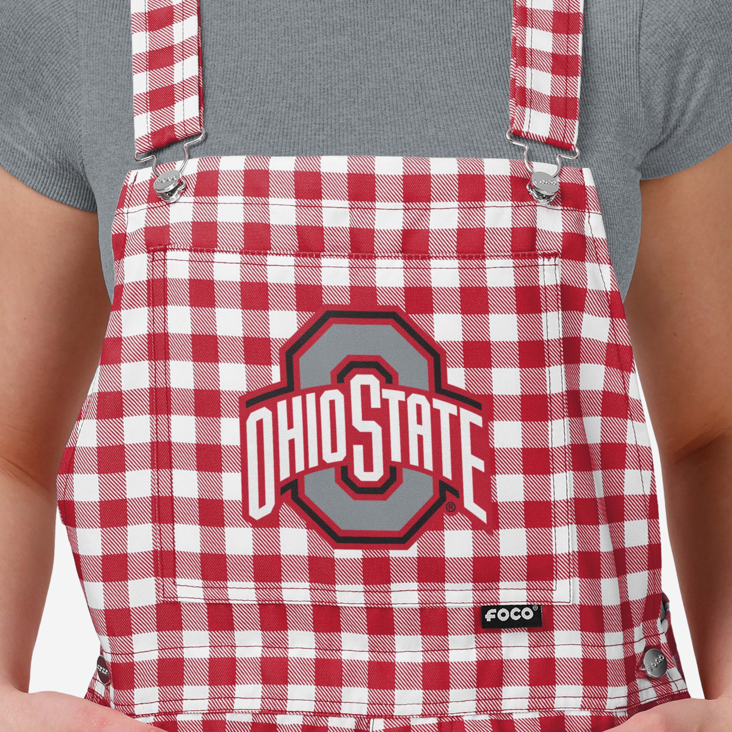 Ohio State Buckeyes Womens Gingham Check Bib Shortalls - Image 3