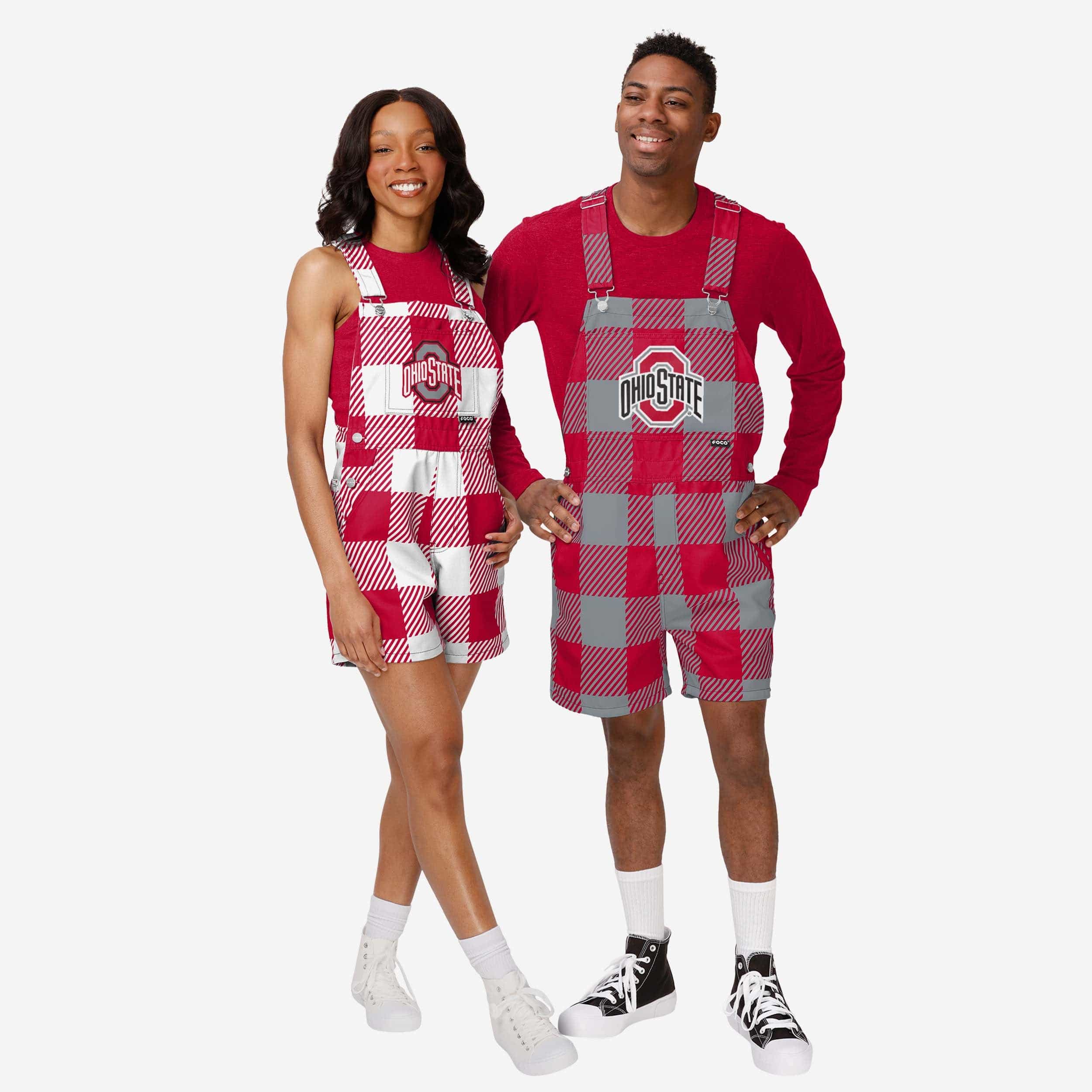 Ohio State Buckeyes Womens Plaid Bib Shortalls - Image 3