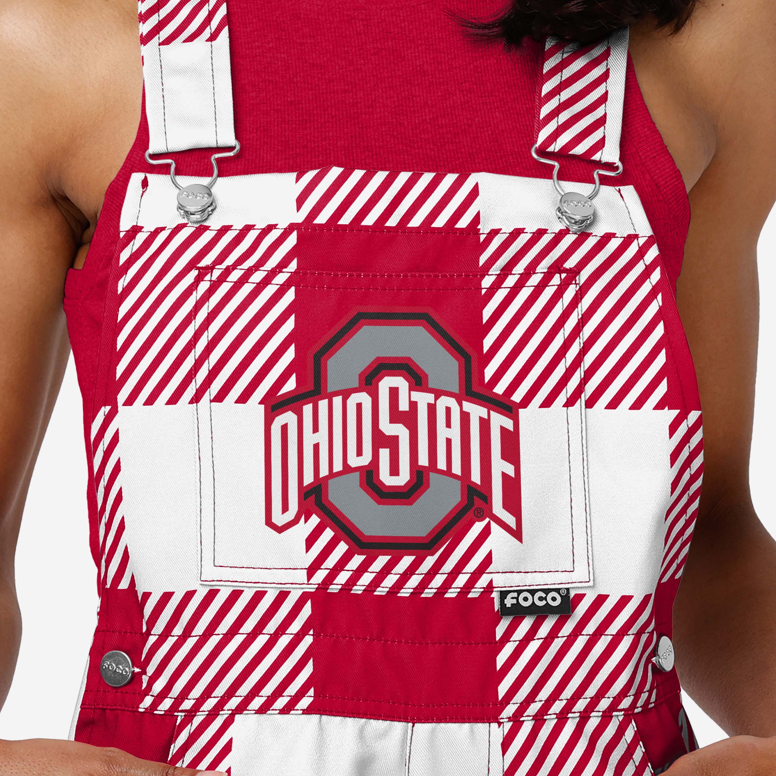 Ohio State Buckeyes Womens Plaid Bib Shortalls - Image 4