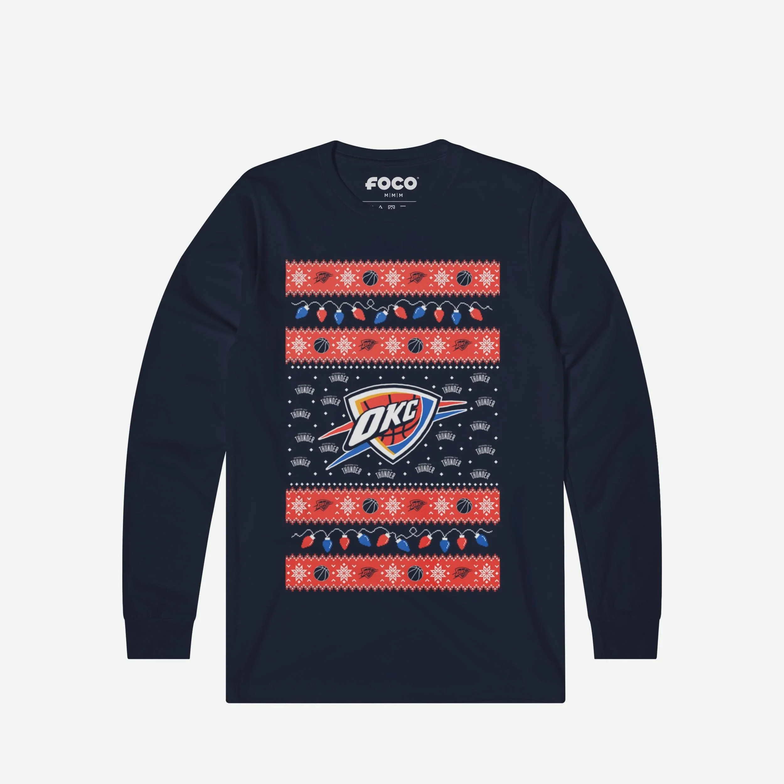 Oklahoma City Thunder Holiday Lights Sweater Long Sleeve T-Shirt