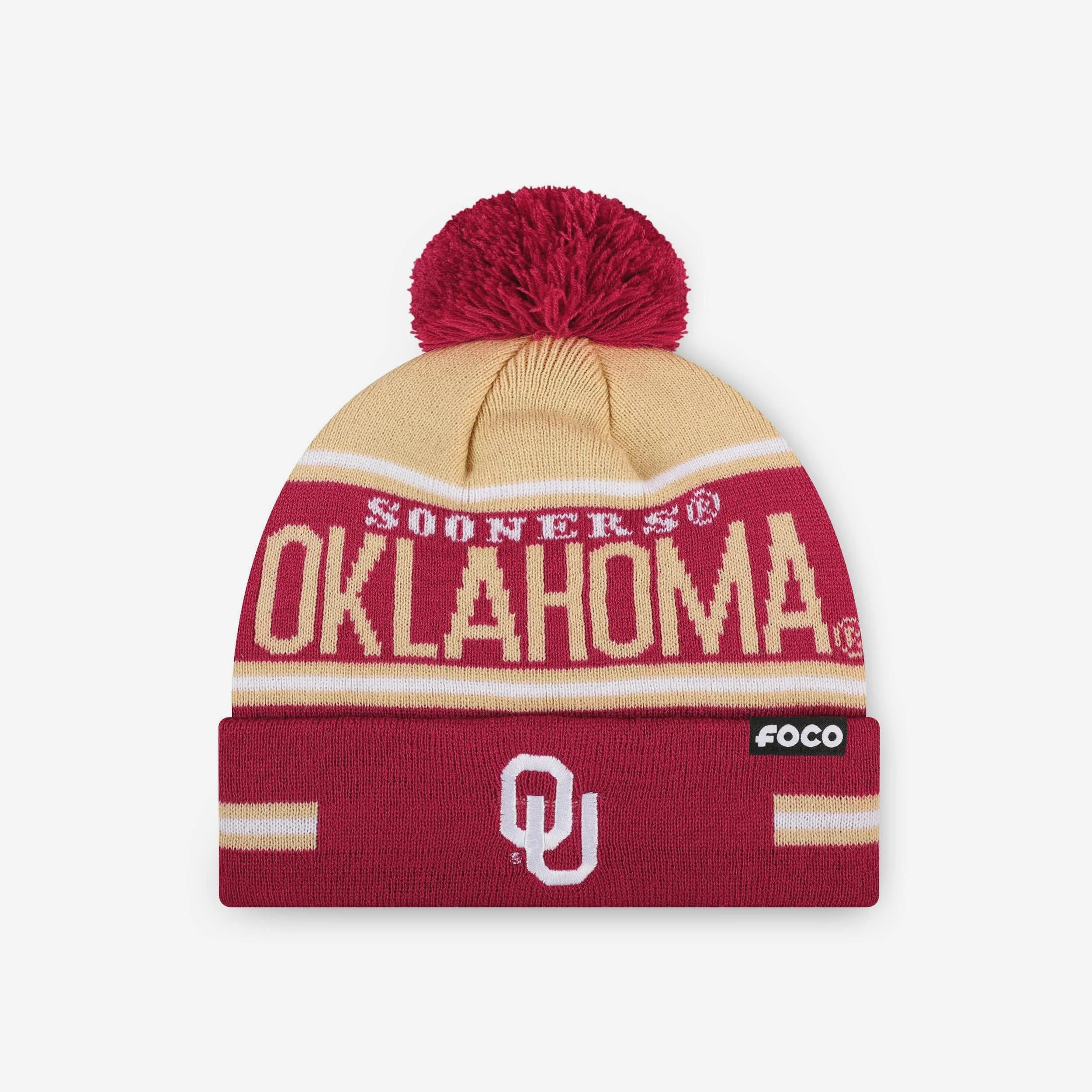 Oklahoma Sooners Big Wordmark Stripe Pom Beanie