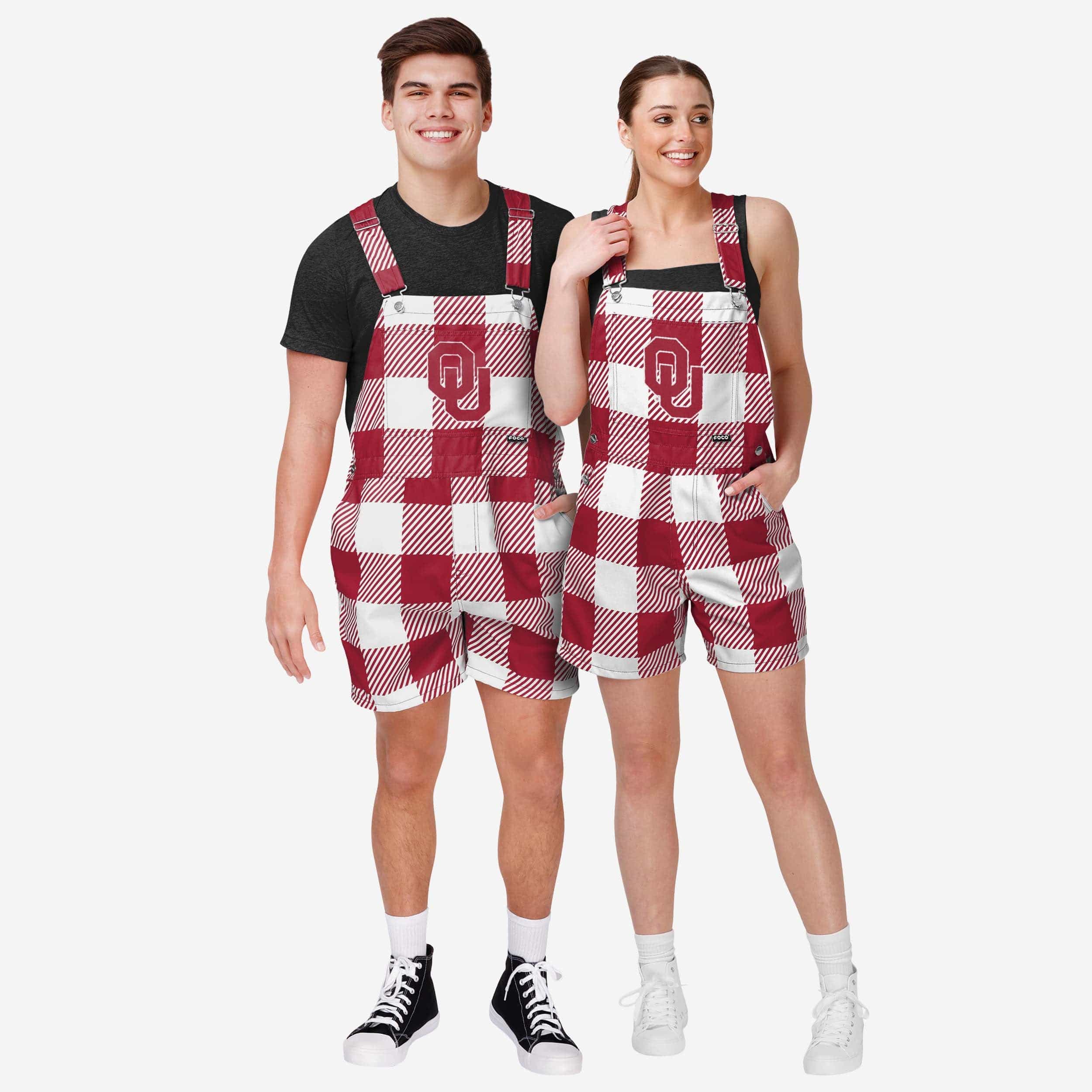 Oklahoma Sooners Mens Plaid Bib Shortalls - Image 3