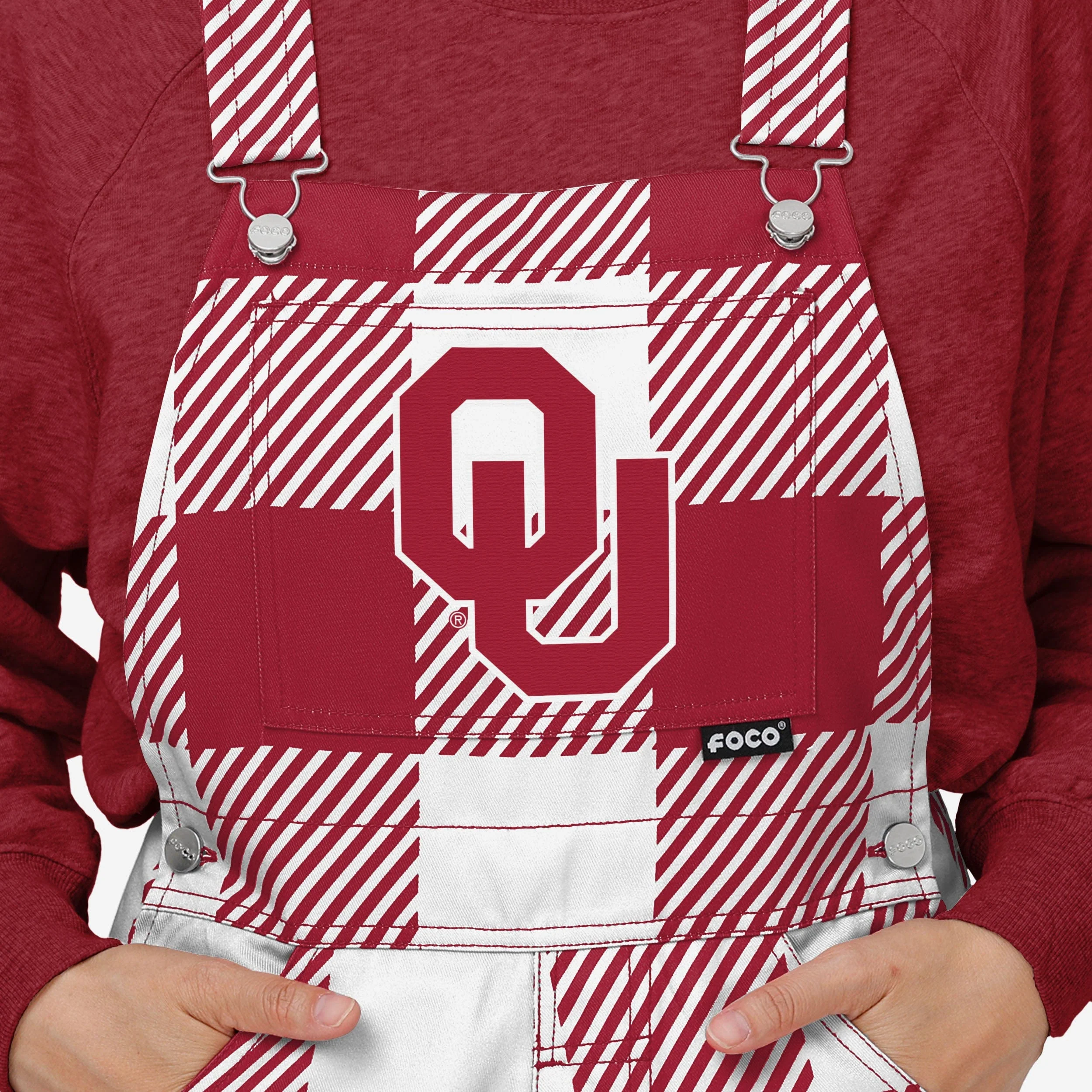 Oklahoma Sooners Womens Plaid Bib Overalls - Image 4