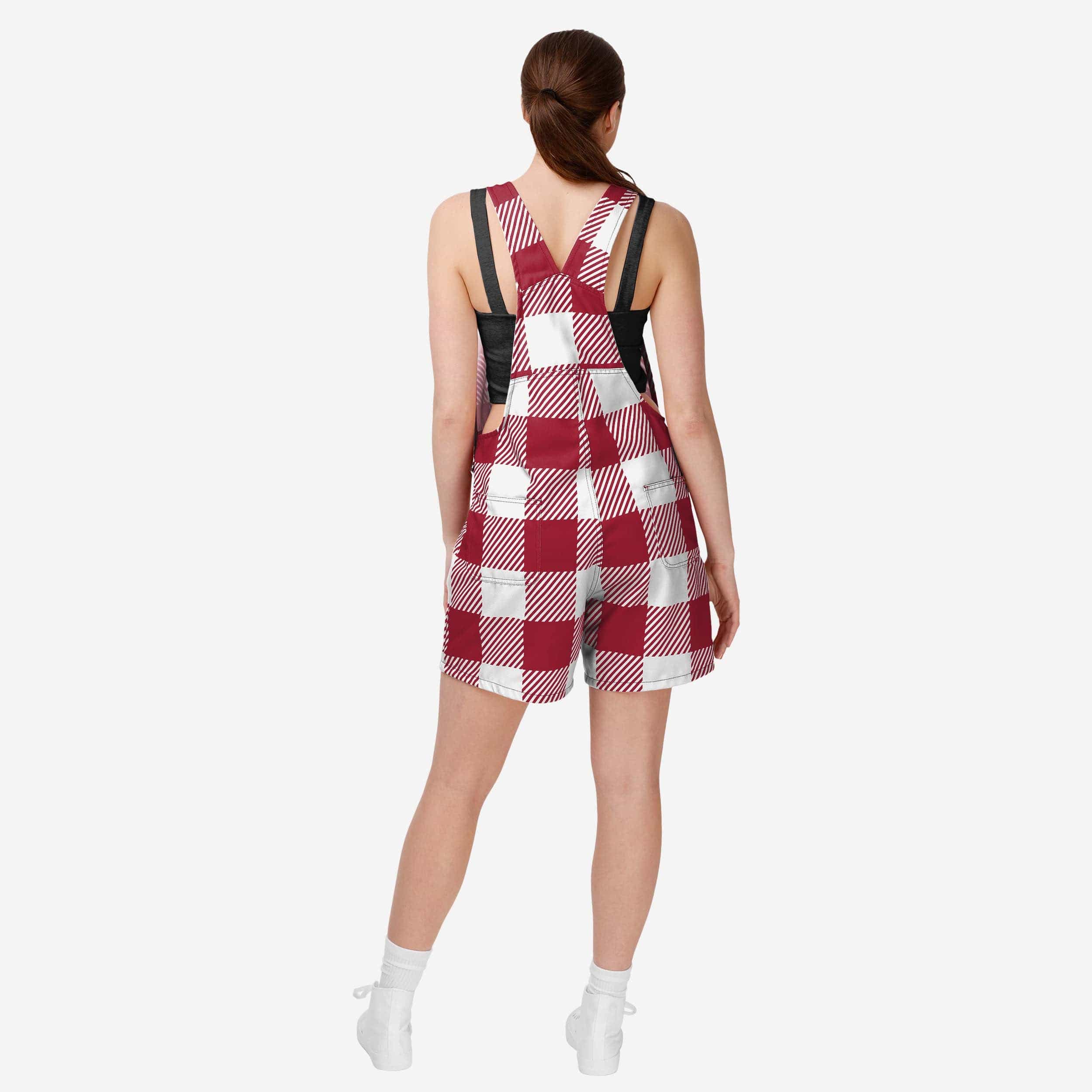 Oklahoma Sooners Womens Plaid Bib Shortalls - Image 2