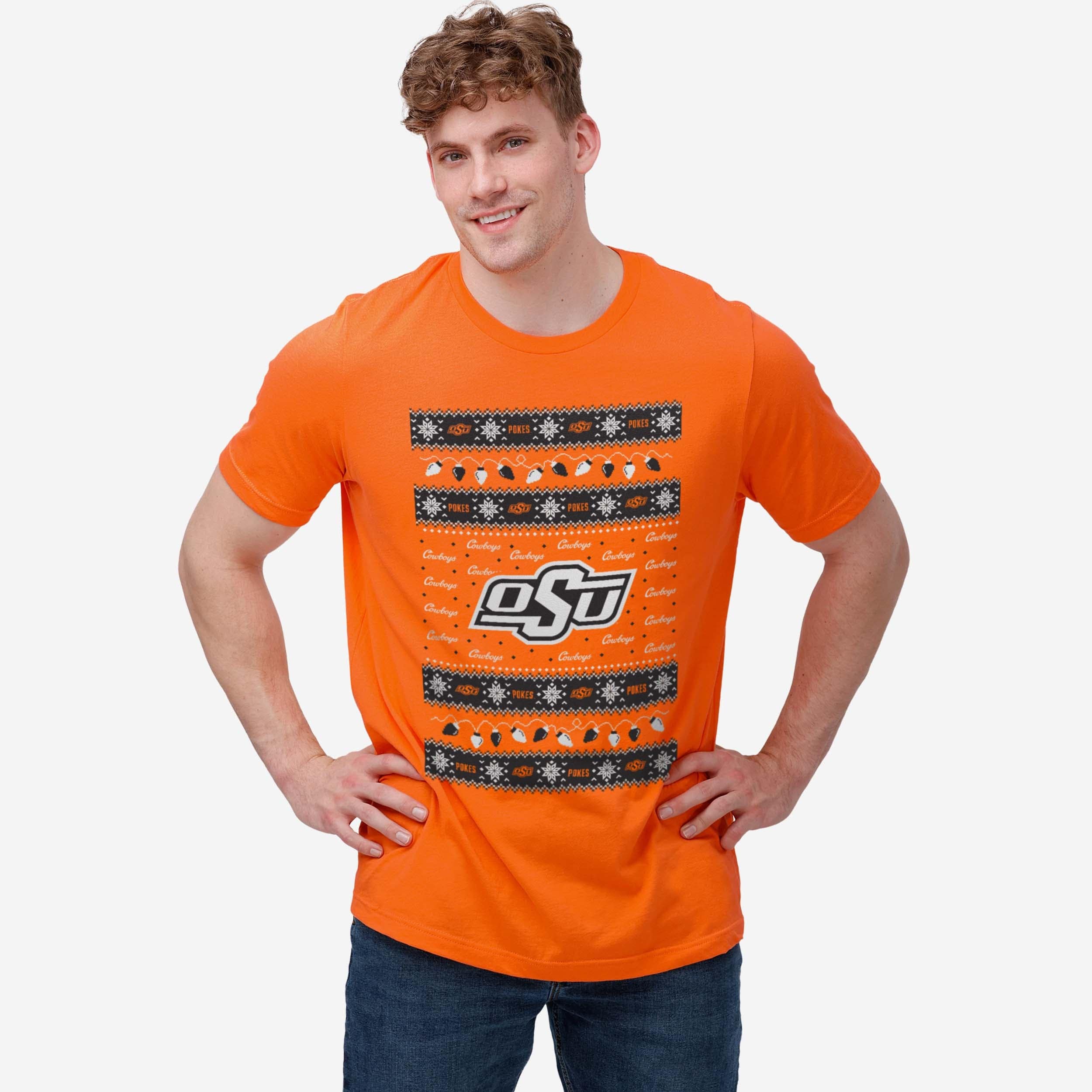 Oklahoma State Cowboys Holiday Lights Sweater T-Shirt - Image 2
