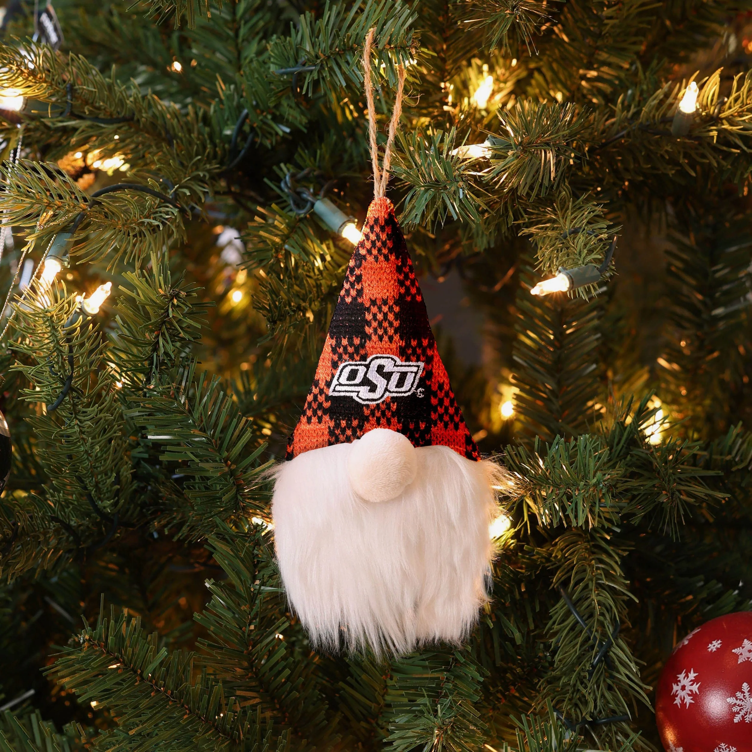 Oklahoma State Cowboys Plaid Hat Plush Gnome Ornament - Image 3