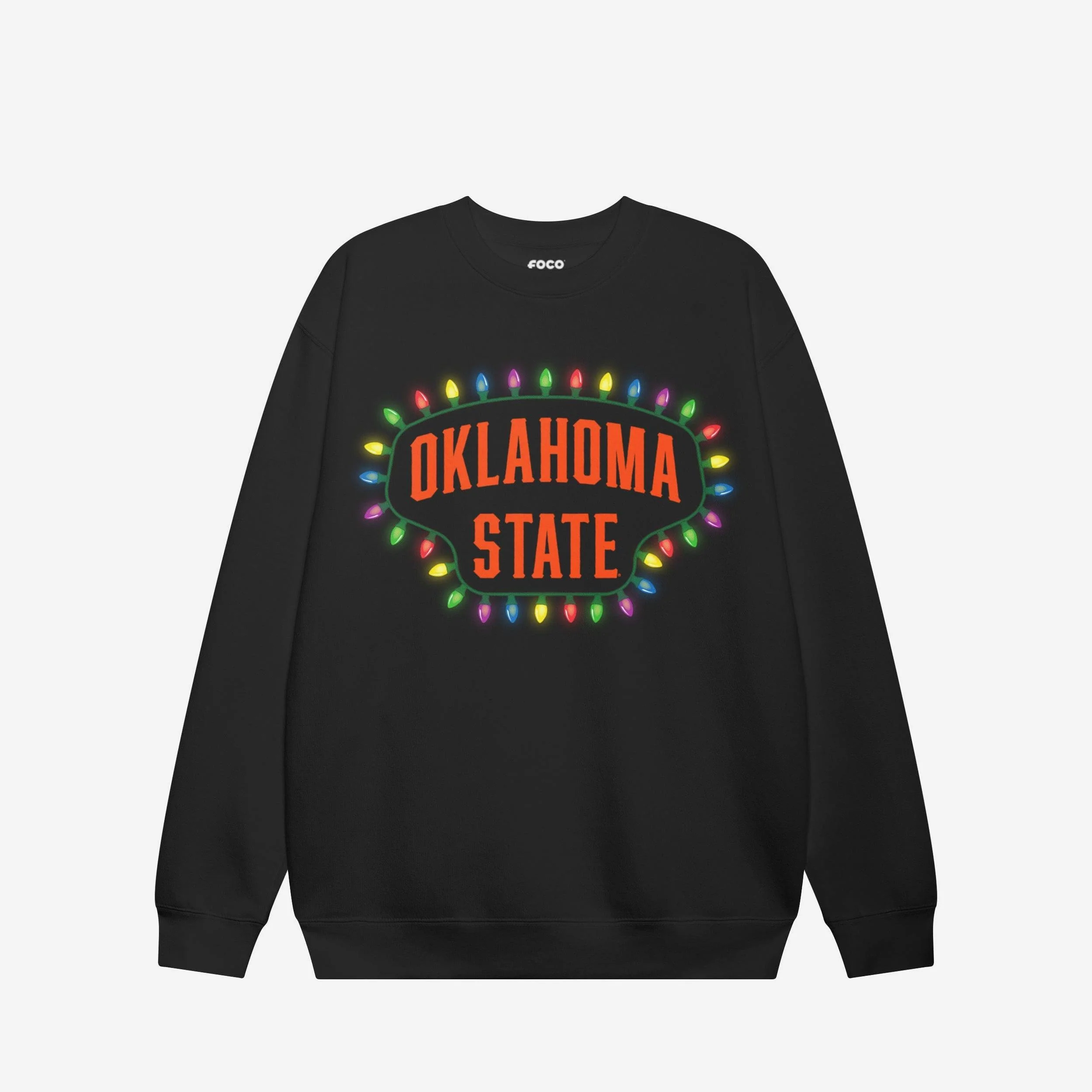 Oklahoma State Cowboys Primary Logo Holiday Lights Crew Neck Sweatshirt