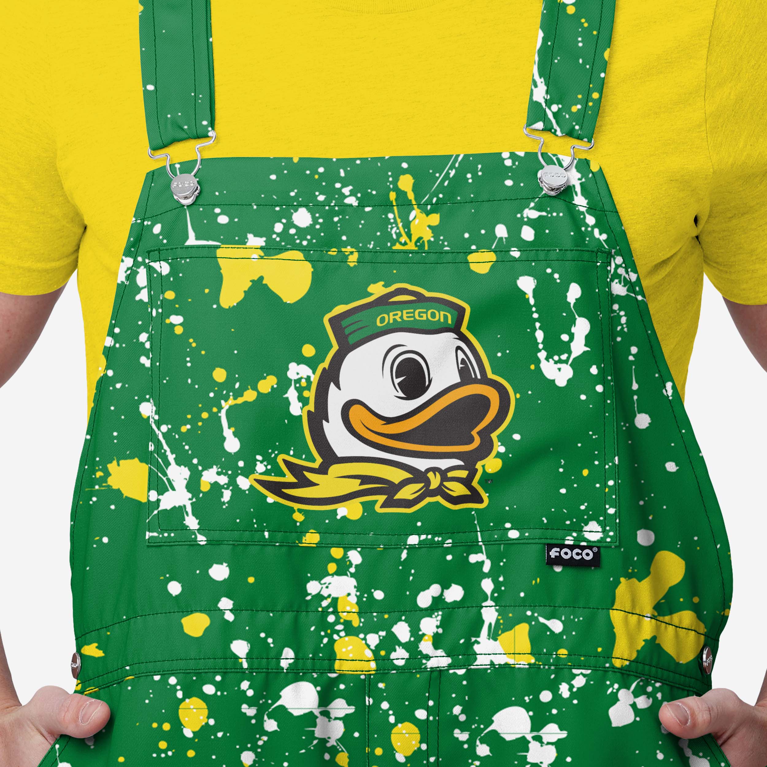 Oregon Ducks Mens Paint Splatter Bib Shortalls - Image 3