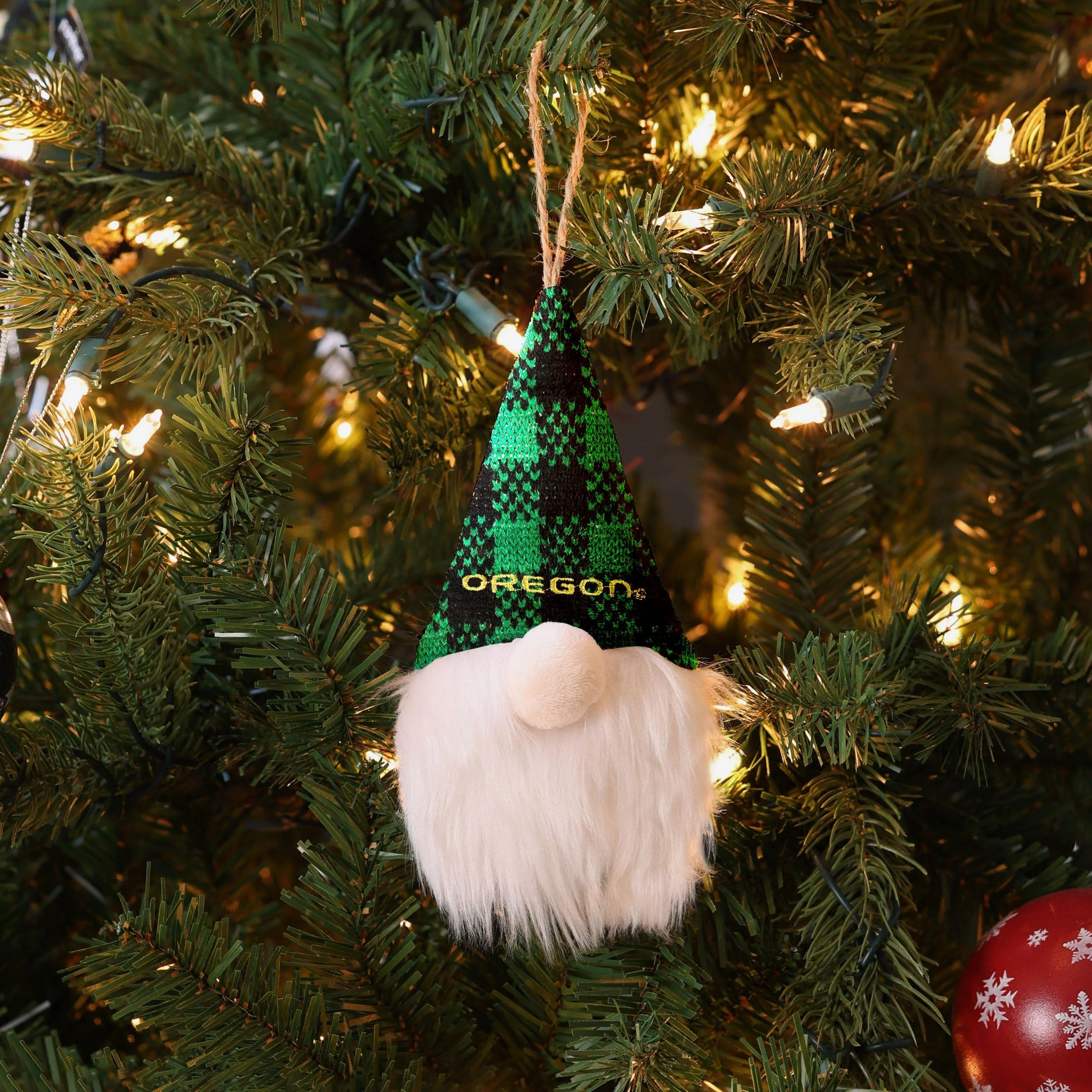 Oregon Ducks Plaid Hat Plush Gnome Ornament - Image 3