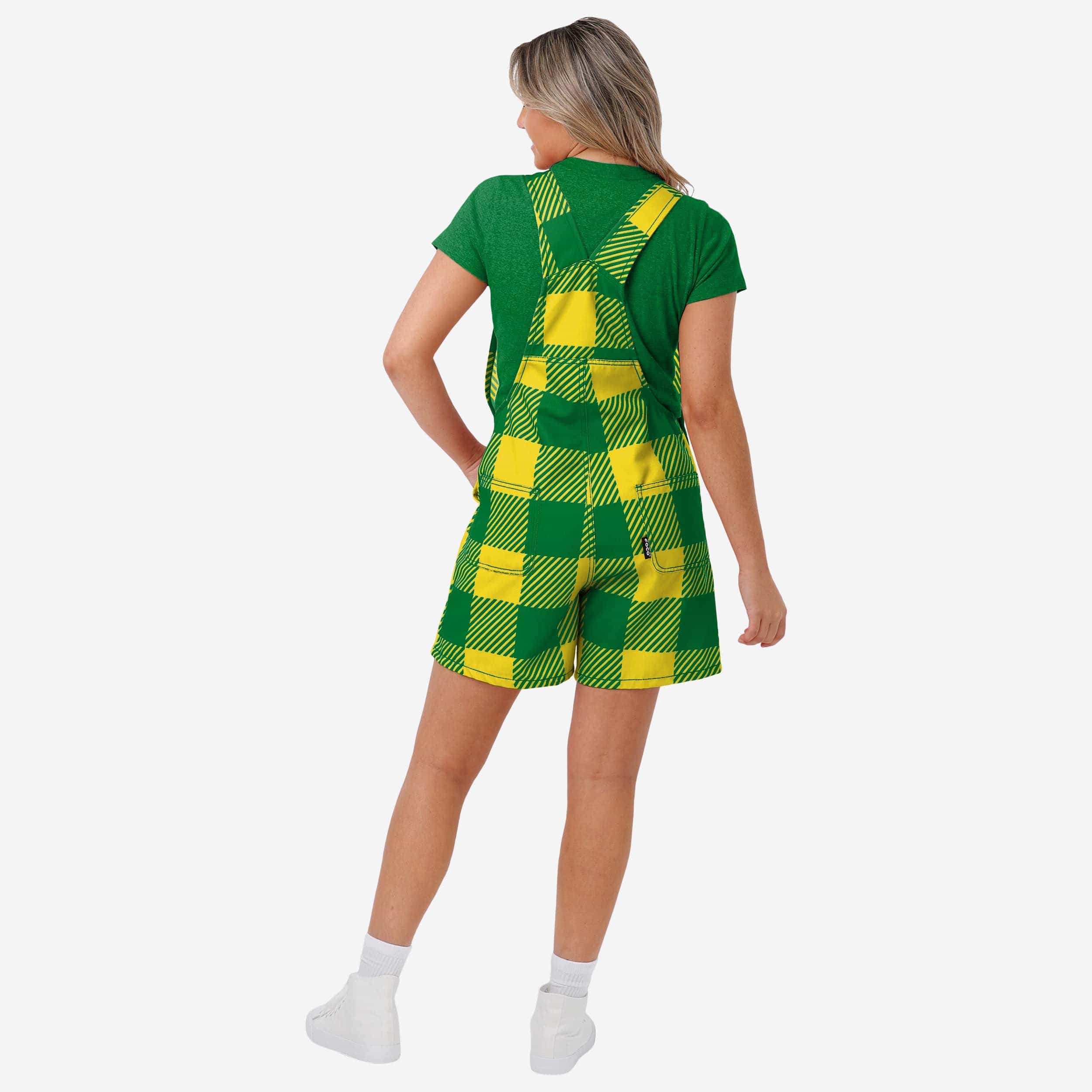 Oregon Ducks Womens Plaid Bib Shortalls - Image 2