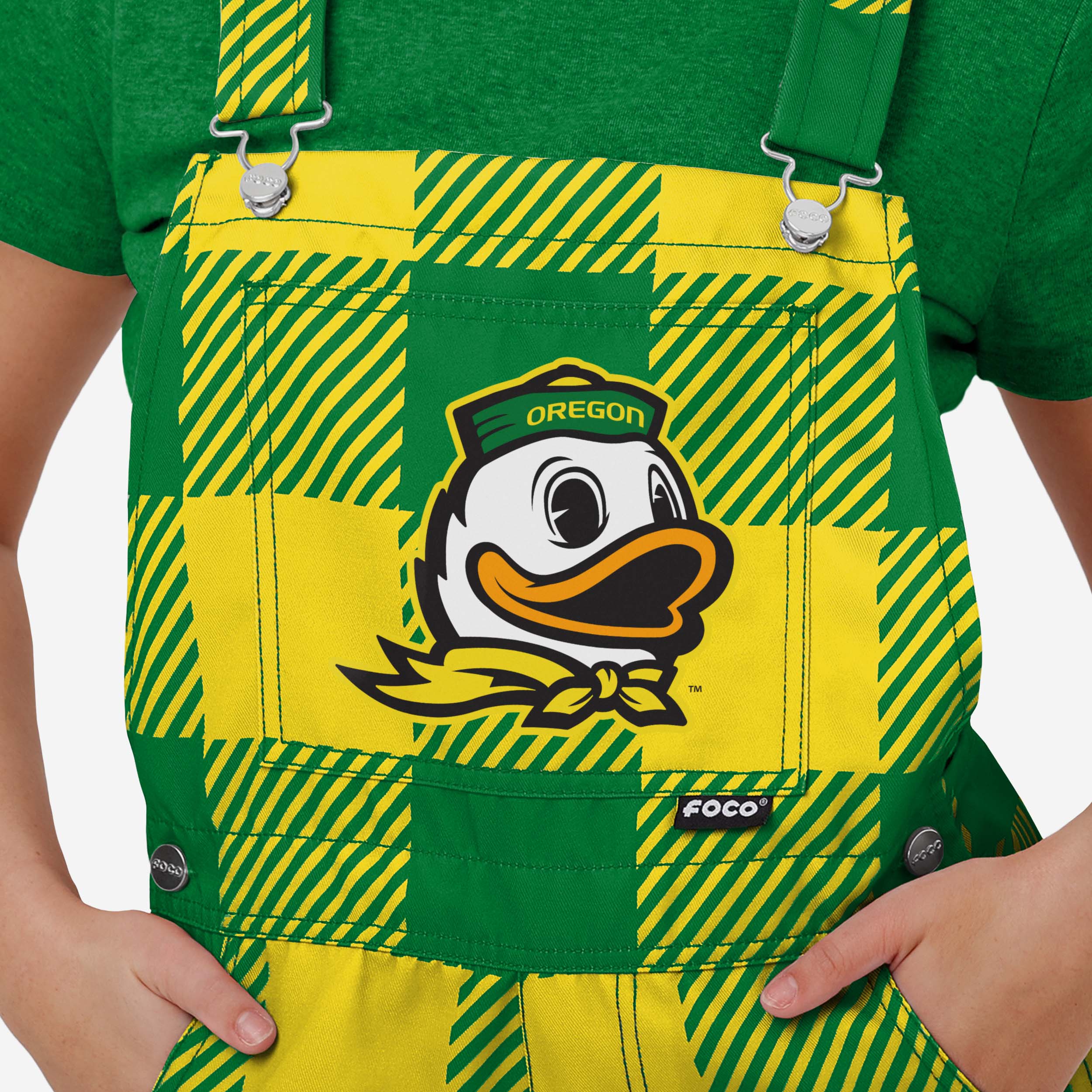 Oregon Ducks Womens Plaid Bib Shortalls - Image 3