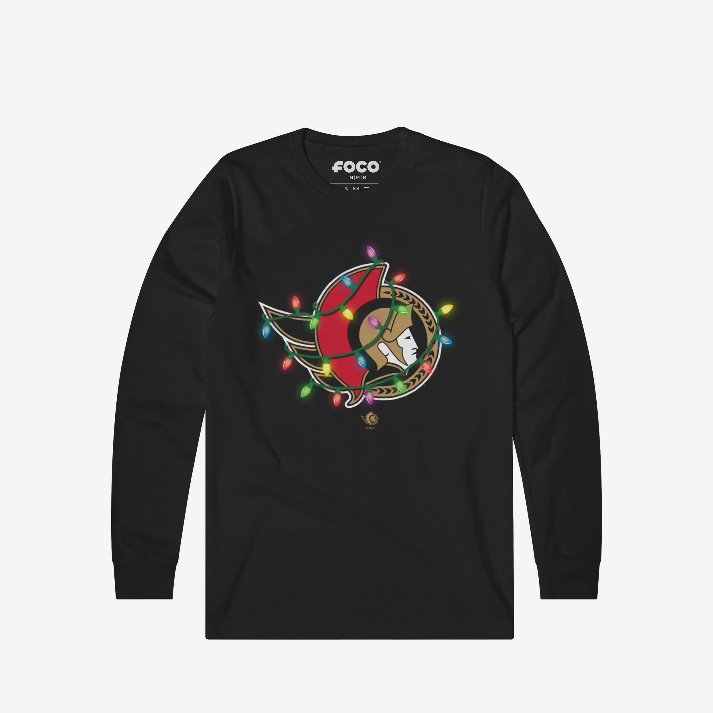 Ottawa Senators Primary Logo Holiday Lights Long Sleeve T-Shirt