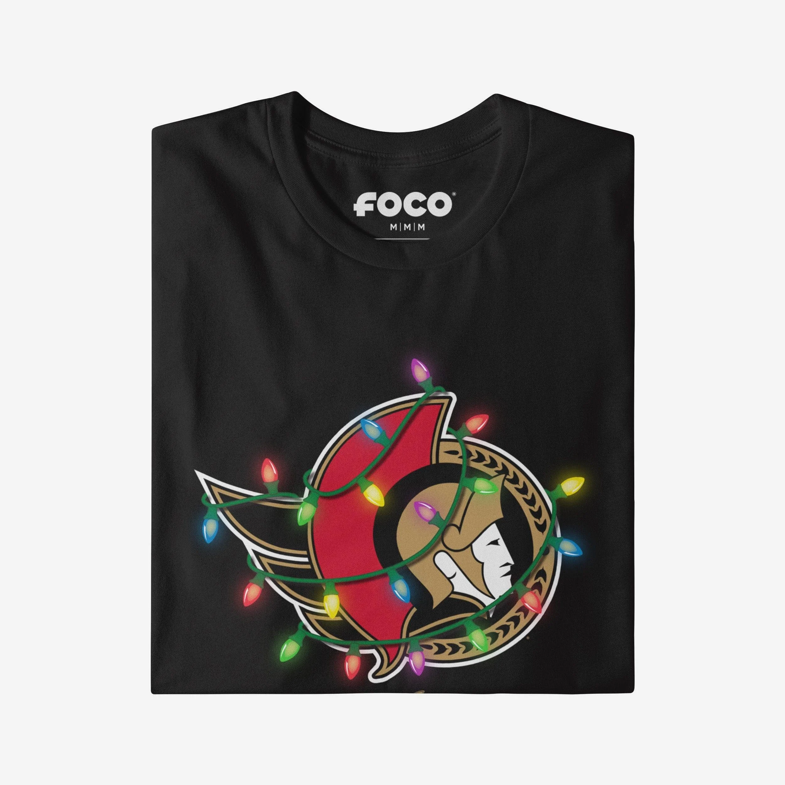 Ottawa Senators Primary Logo Holiday Lights T-Shirt - Image 3